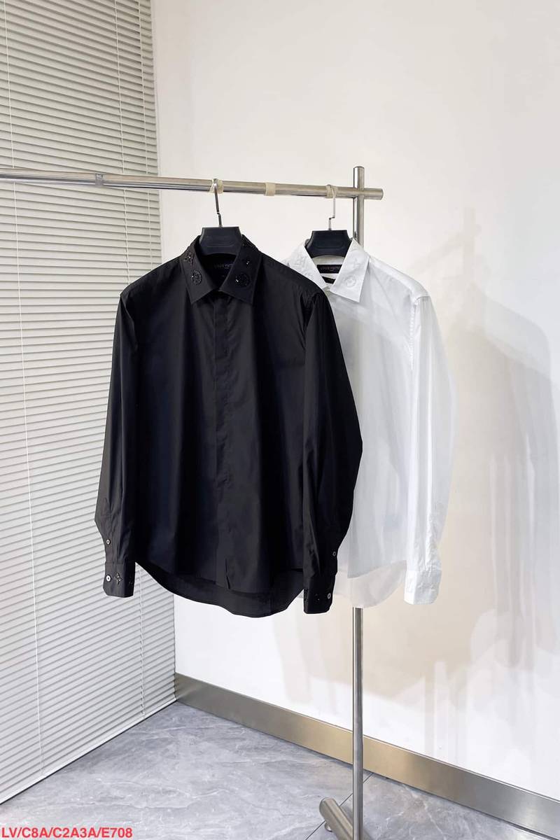 LV Embroidered Long-Sleeved Cotton Blend Shirt