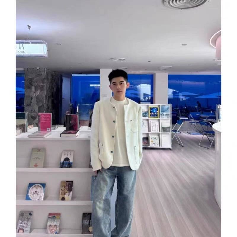 Chic Collarless Baby Llama And Wool-Blend Jacket