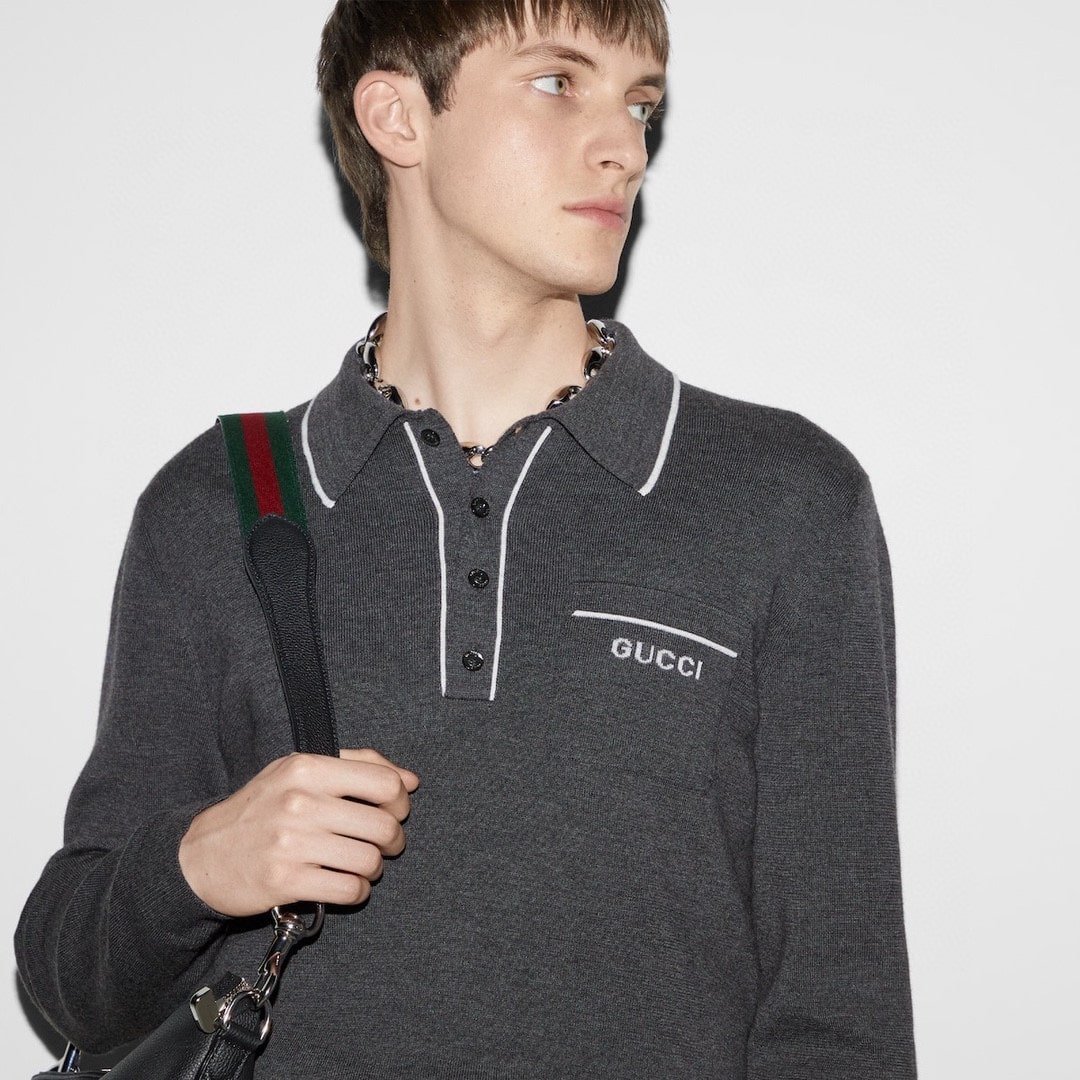 Knit wool long sleeve polo top