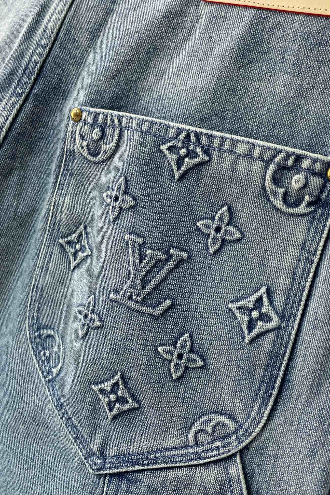 LV Short-Sleeved Denim Workwear Shirt+shorts