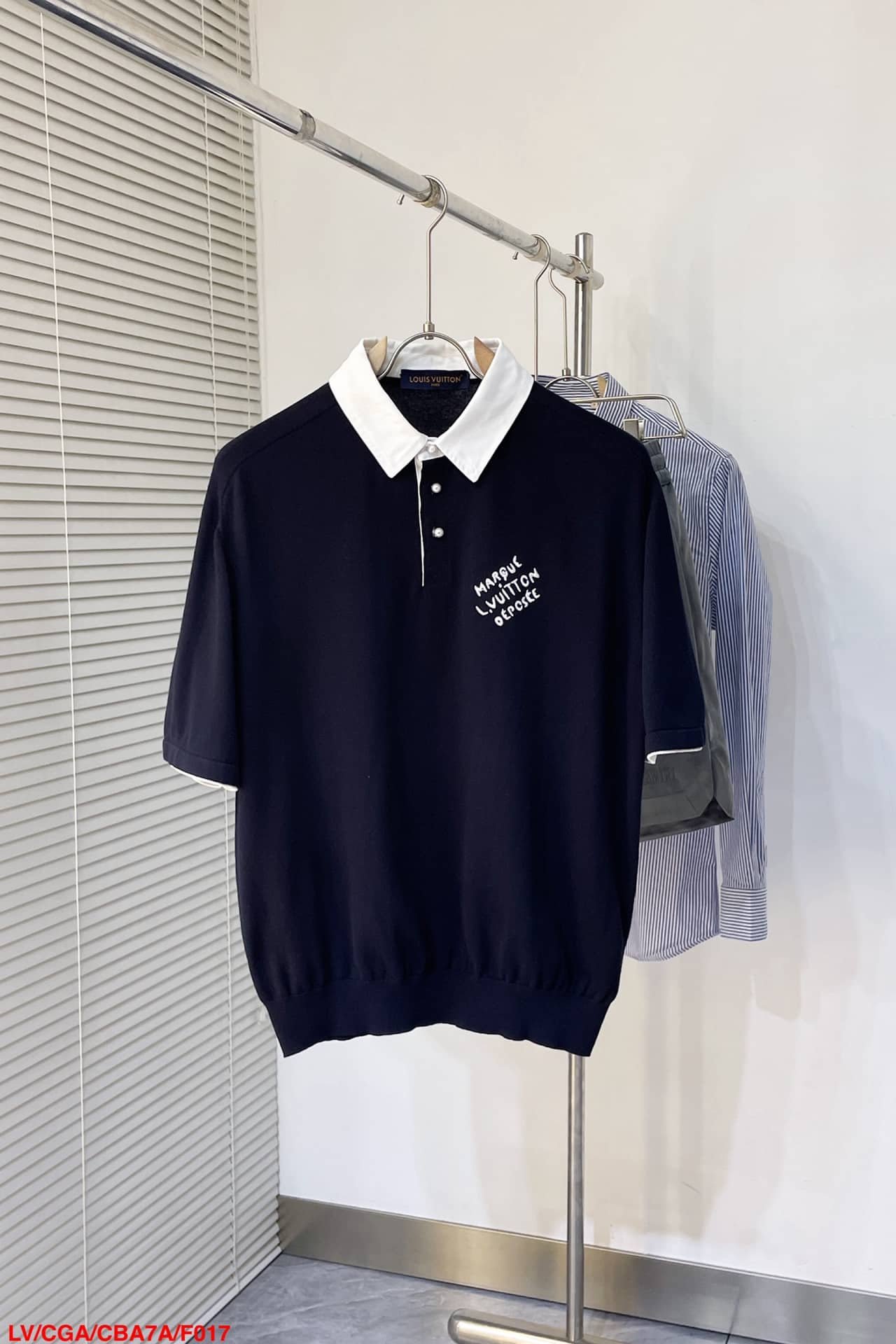 LV Embroidered Short-Sleeved Cotton Blend Polo Shirt