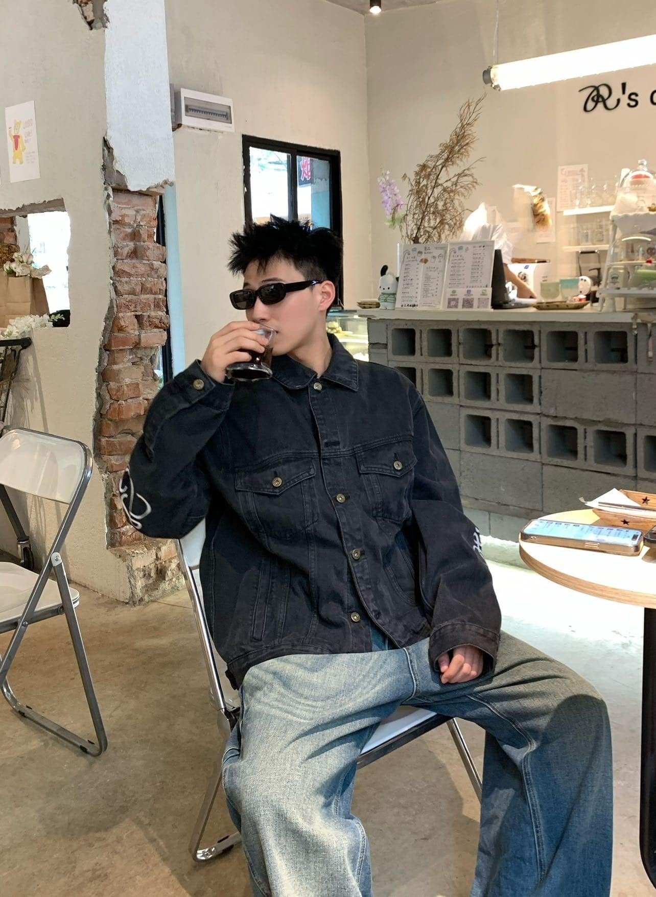Loewe Anagram jacket in denim+Anagram baggy jeans in denim