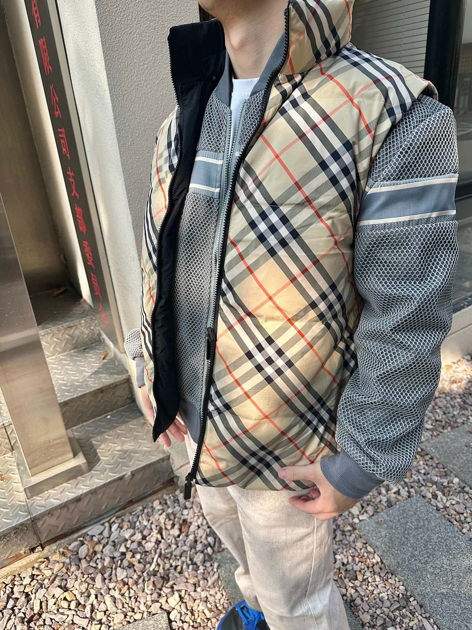 Reversible Check Nylon Padded Gilet