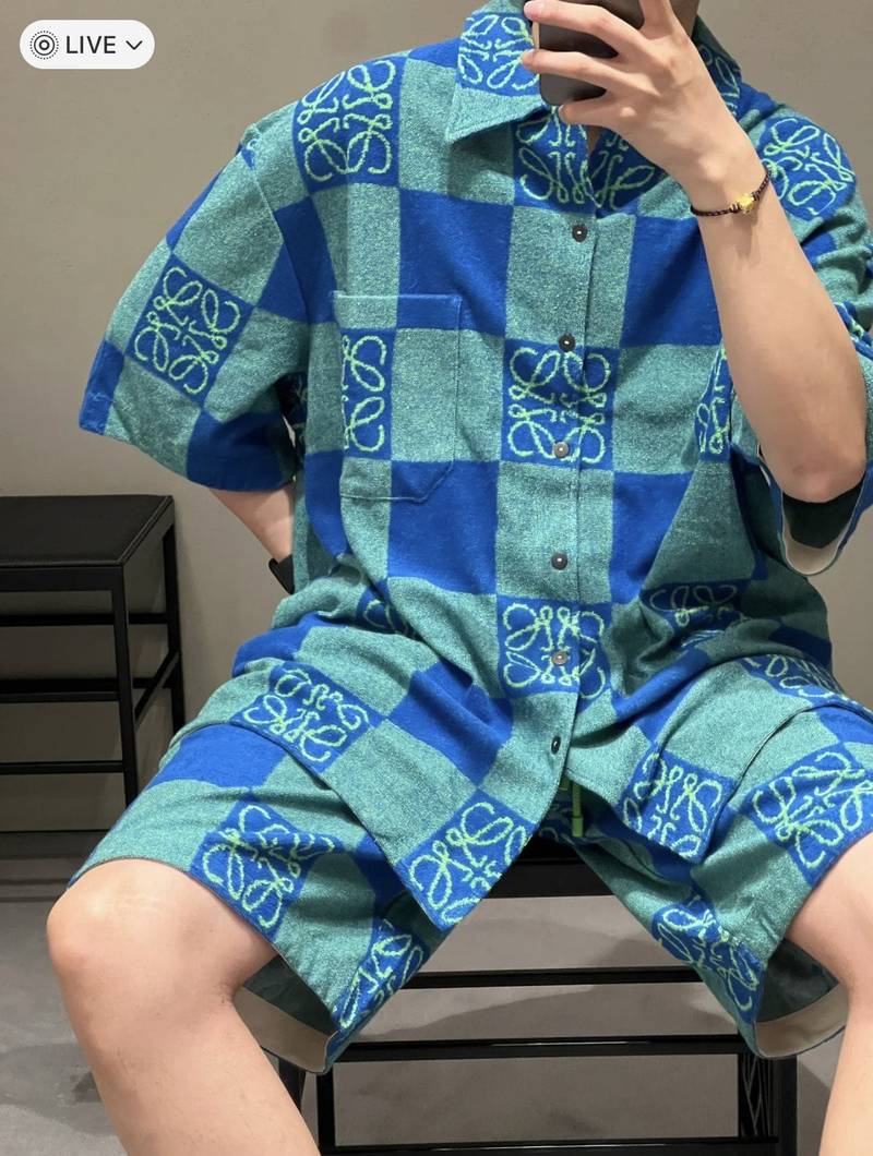 Loewe Short sleeve shirt in terry cotton jacquard+Shorts in terry cotton jacquard