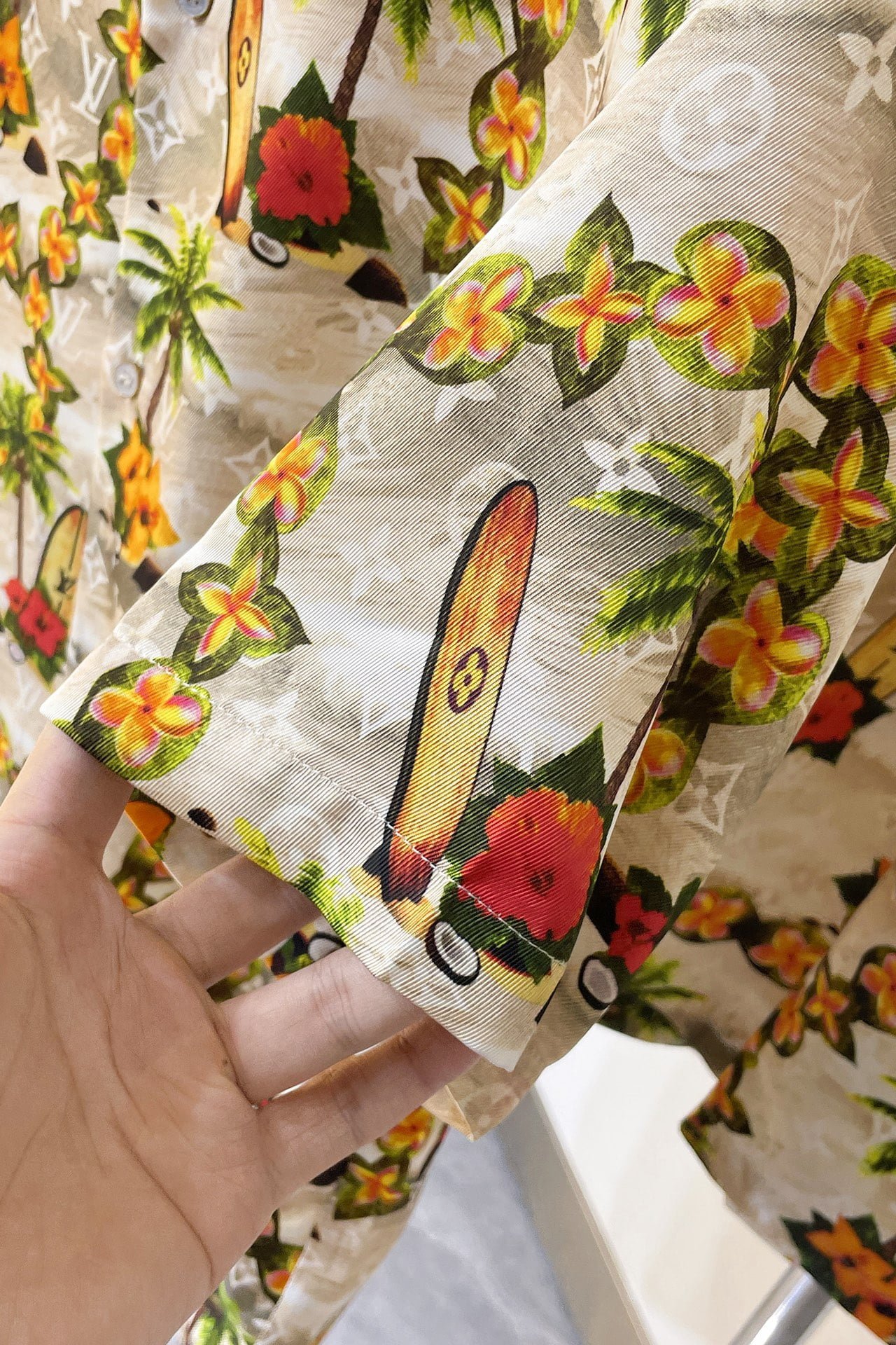 LV Monogram Short-Sleeved Silk Shirt +Monogram Silk Drawstring Shorts
