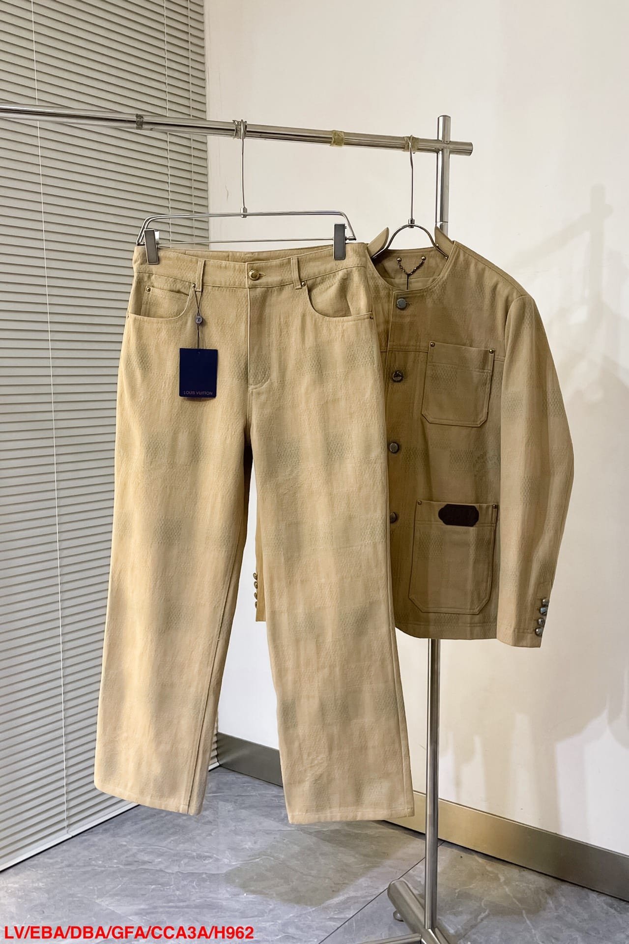Damier Collarless Workwear Cotton Jacket+Pants