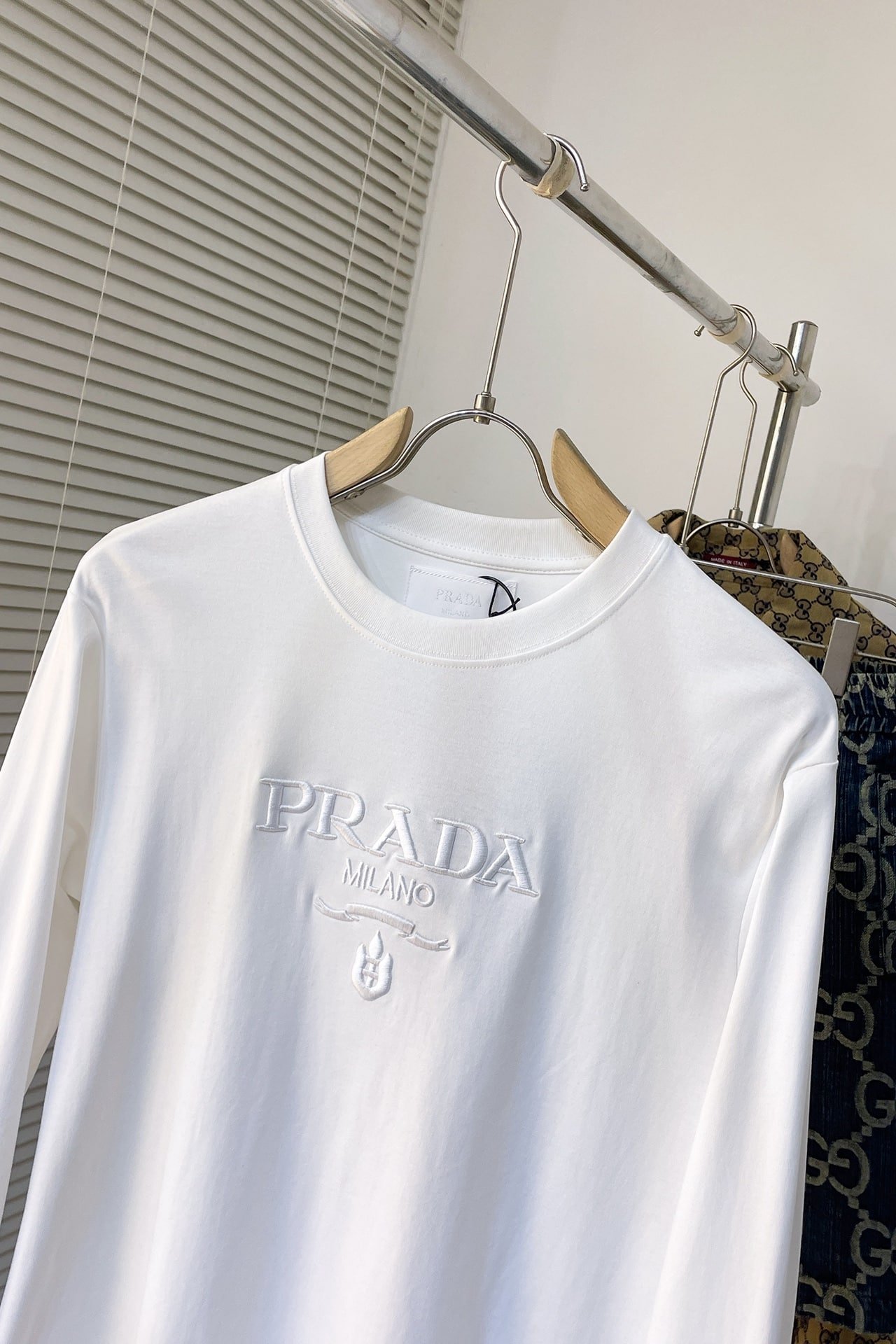 Prada Embroidered Long Sleeve T-Shirt
