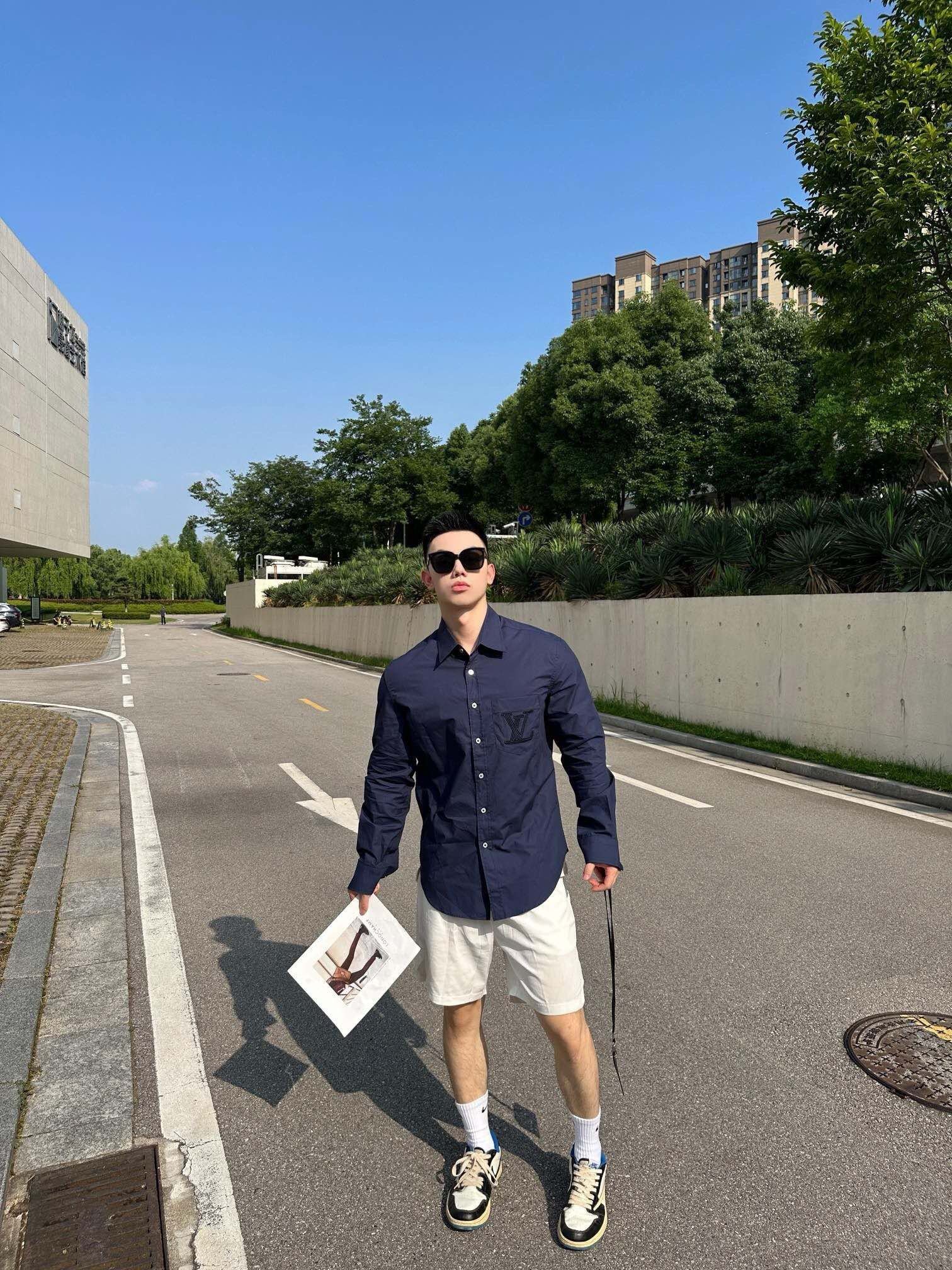 LV Embroidered Long-Sleeved Cotton Shirt