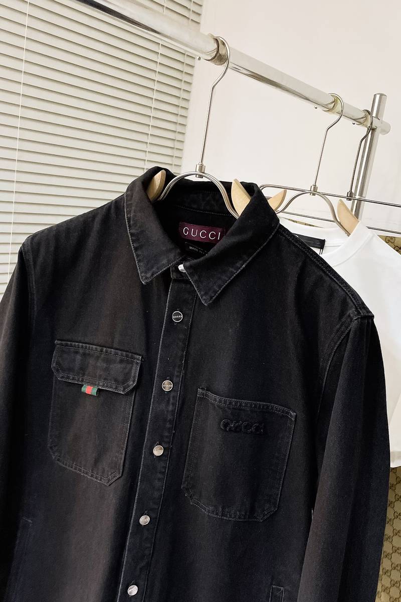 Denim shirt with Gucci embroidery