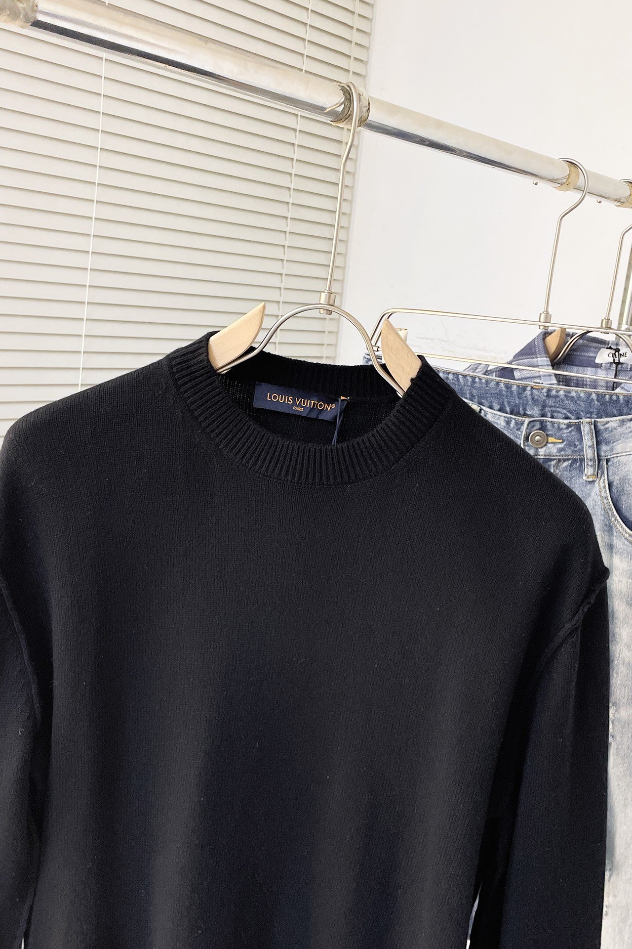 LV logo cuffed cashmere crew neck sweater