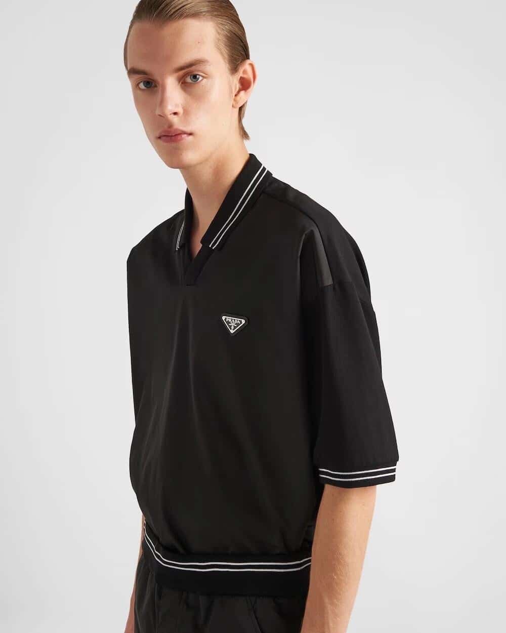 Prada Piqué polo shirt with Re-Nylon detail