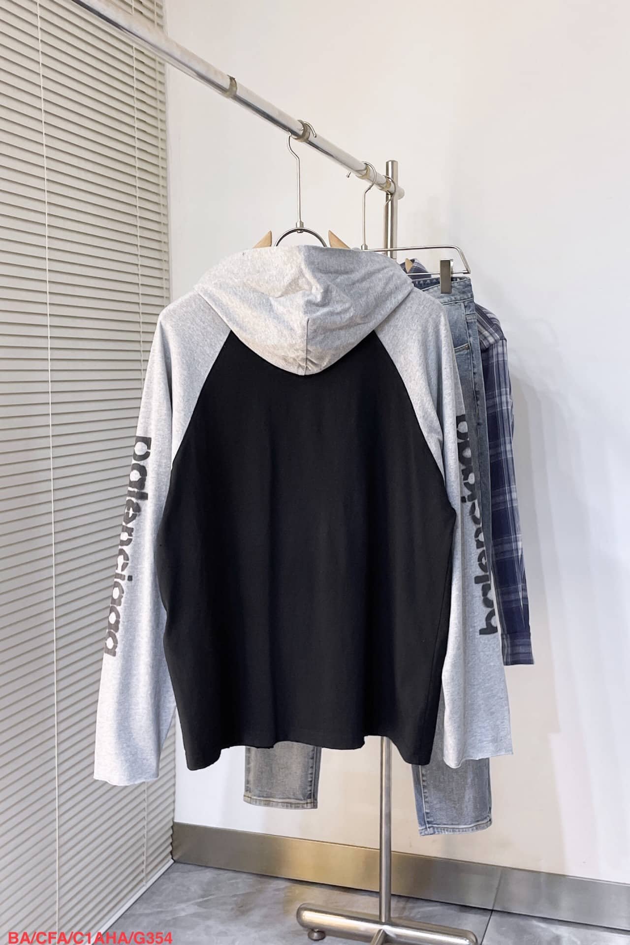 Balenciaga 3B Stencil Hooded Raglan T-Shirt Oversized