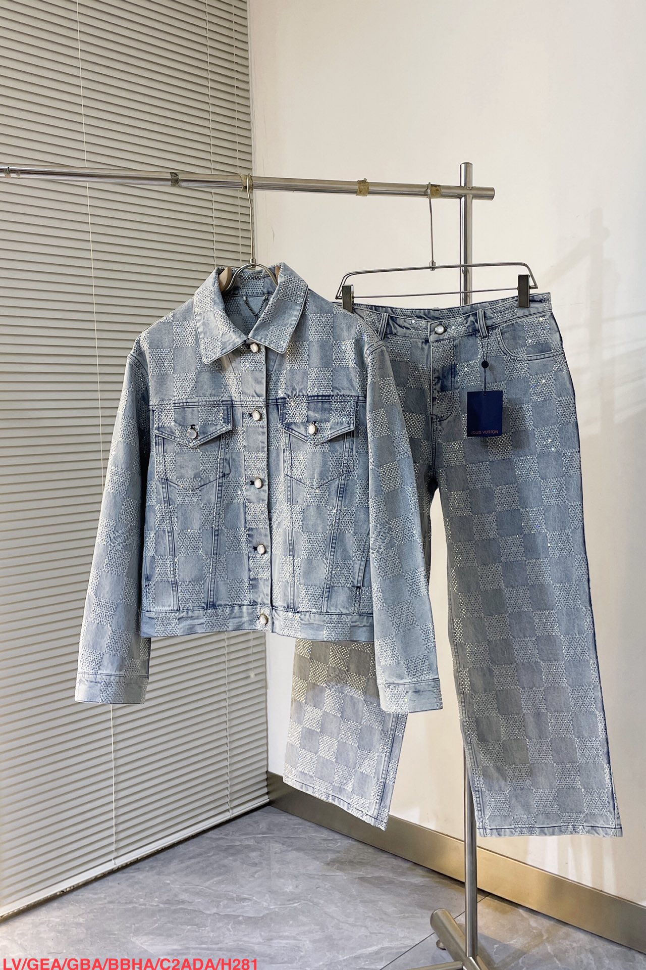 LV crystal denim jacket+pant