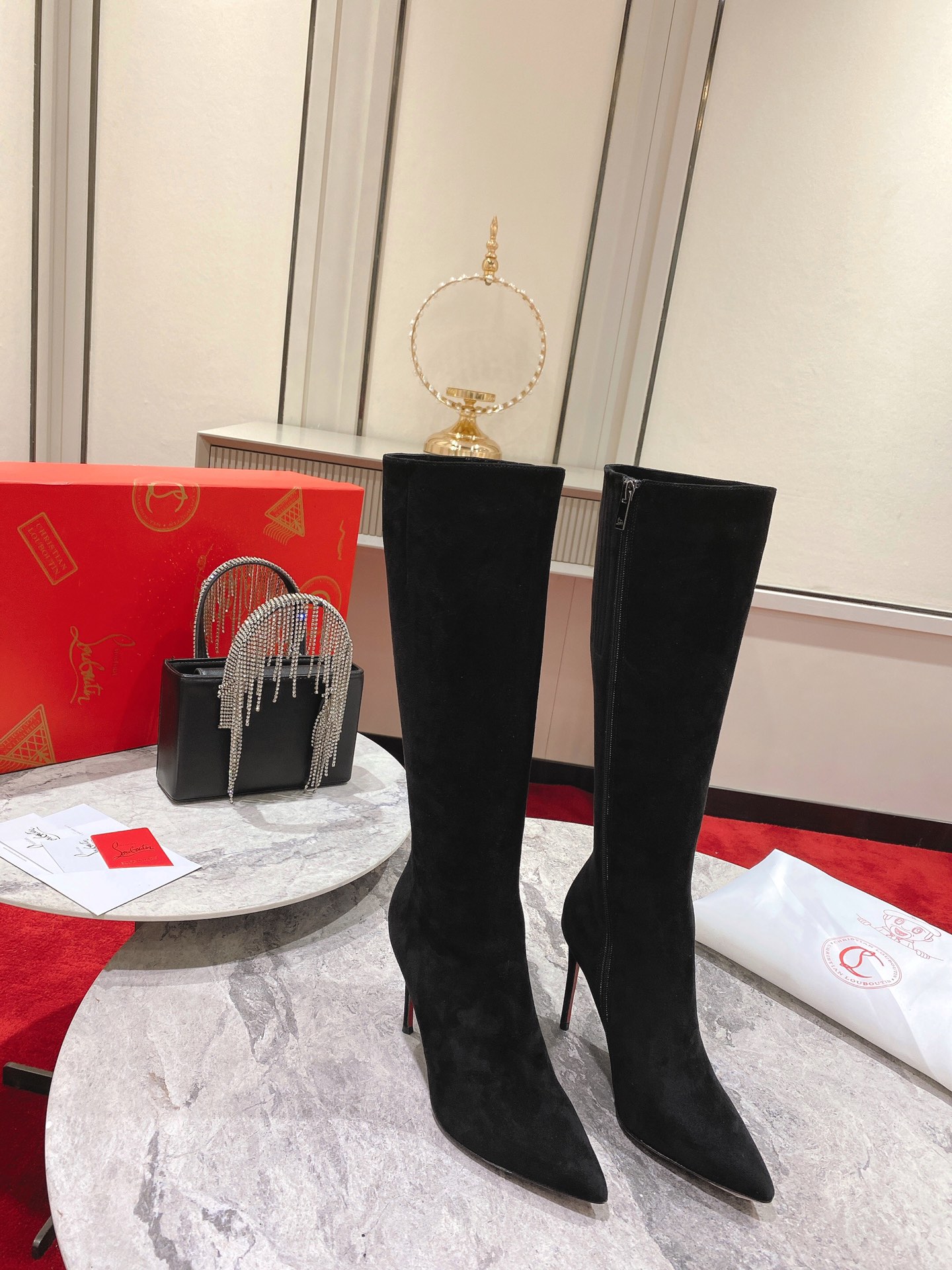 Christian Louboutin red-soled long boots leather