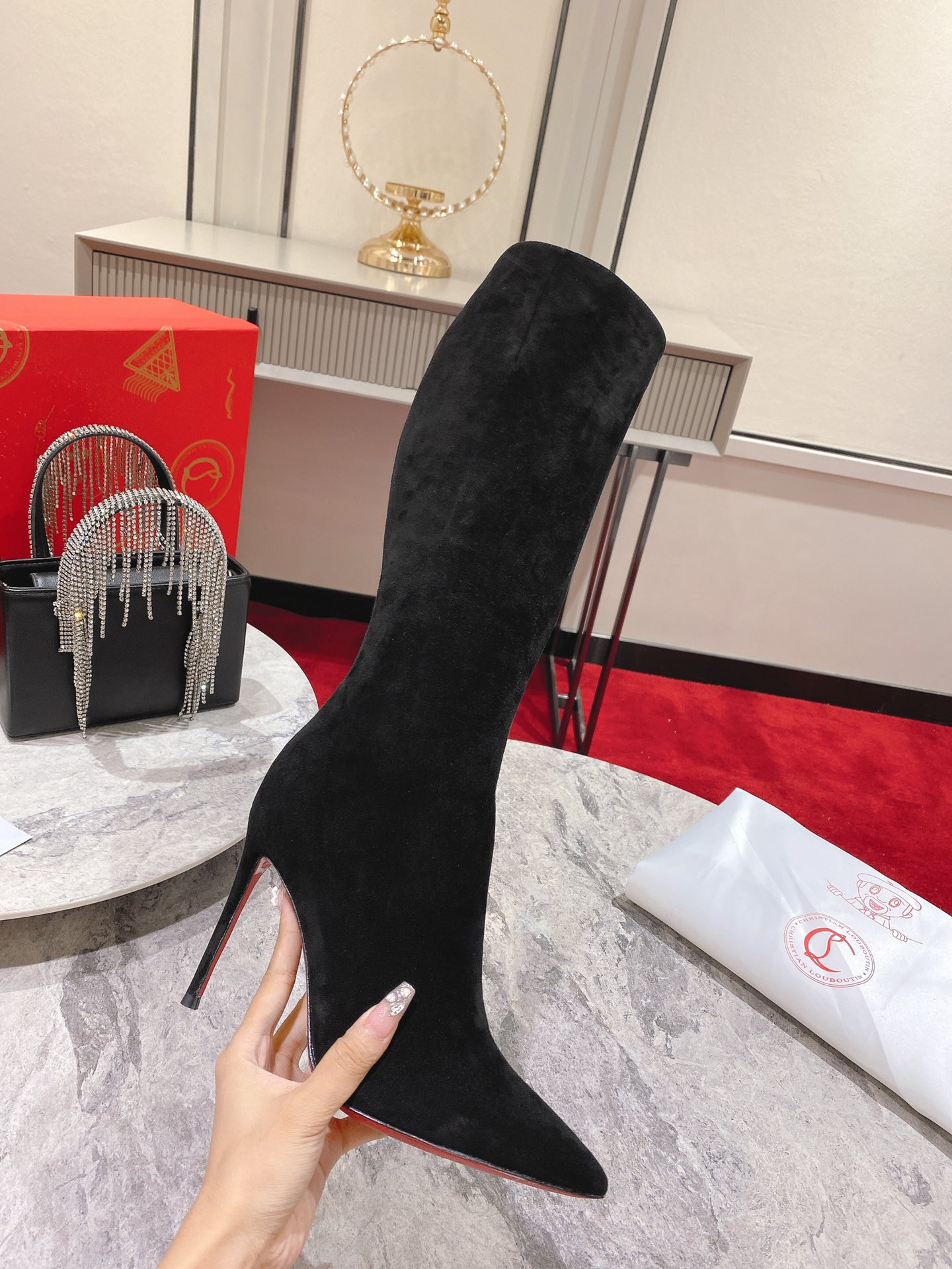 Christian Louboutin red-soled long boots leather