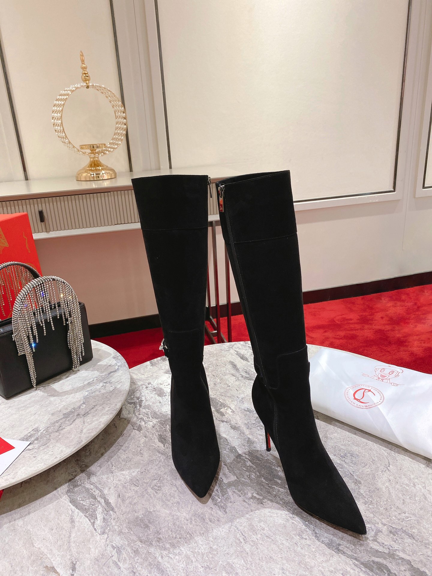 Christian Louboutin red-soled long boots suede