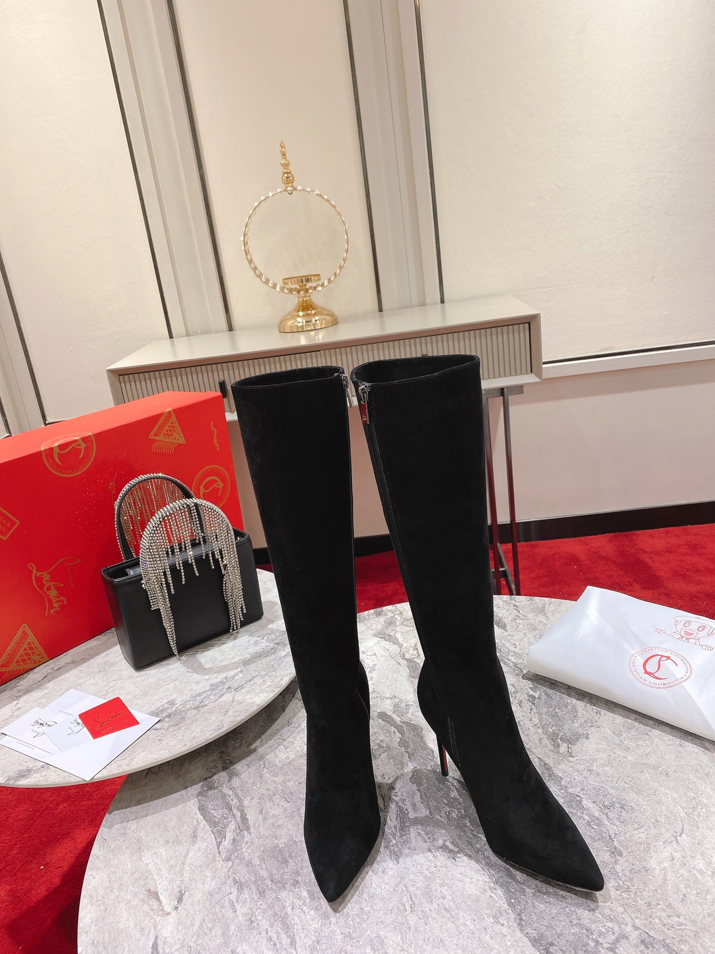 Christian Louboutin red-soled long boots leather