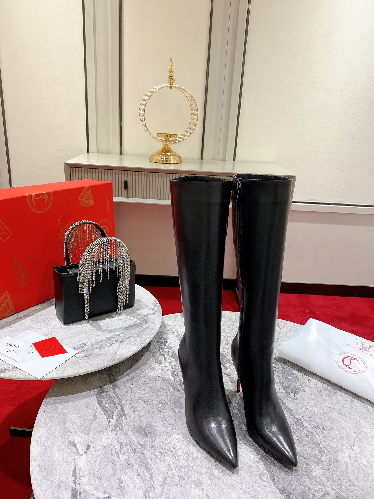 Christian Louboutin red-soled long boots leather
