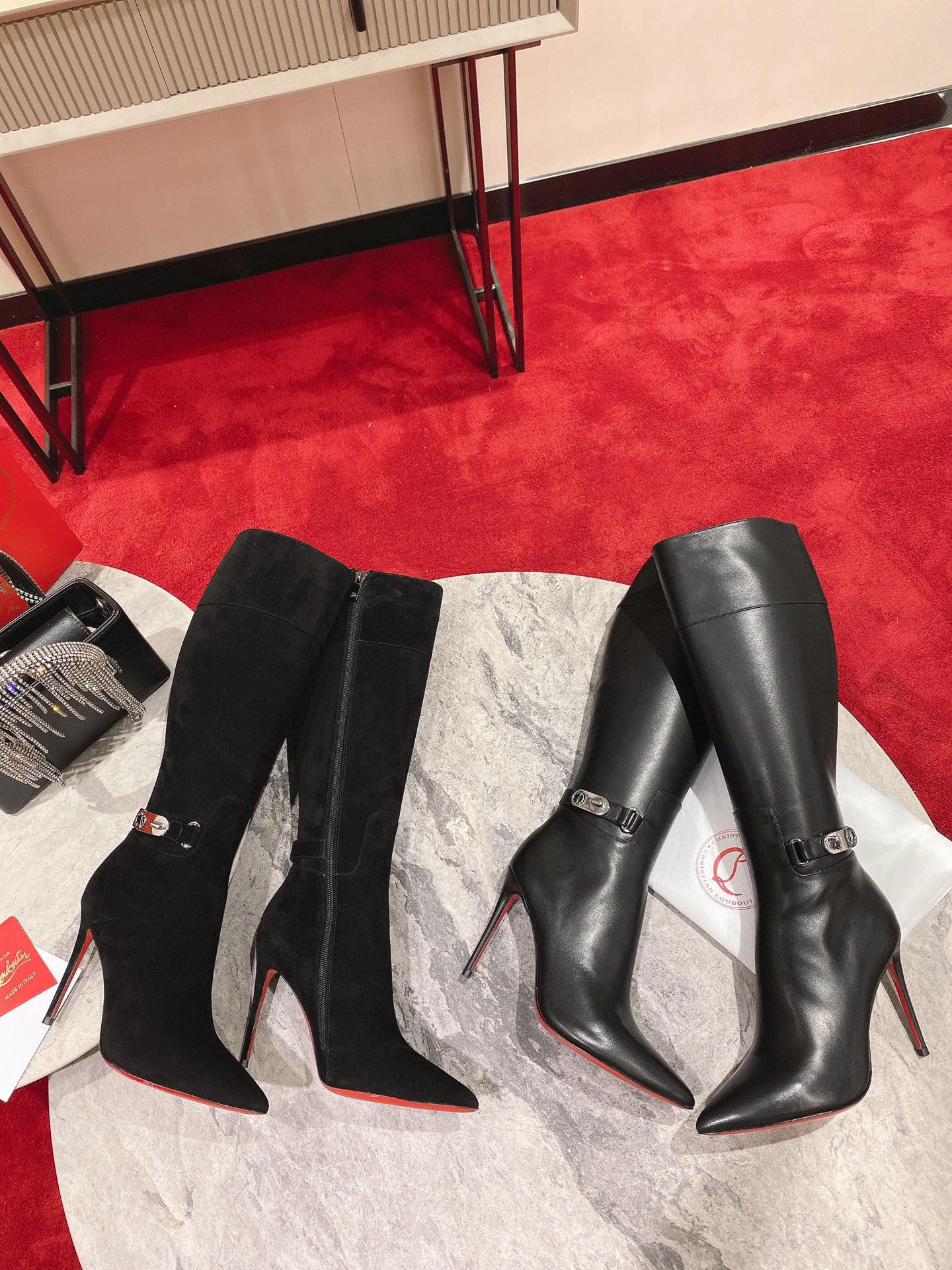 Christian Louboutin red-soled long boots suede