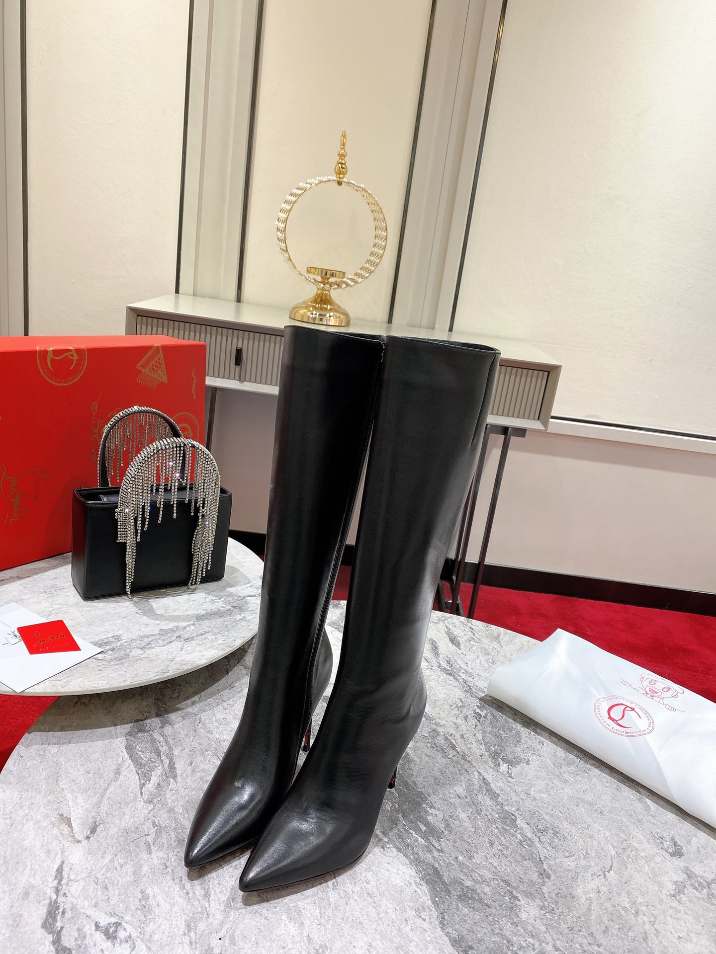 Christian Louboutin red-soled long boots leather