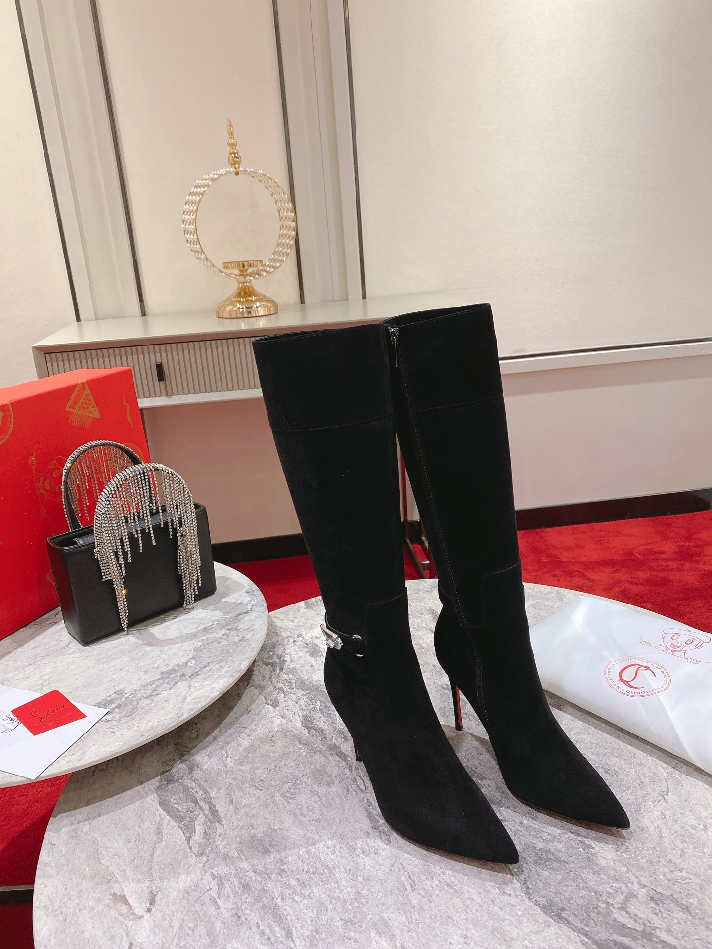 Christian Louboutin red-soled long boots suede