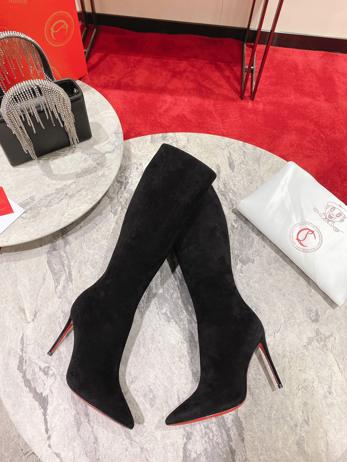 Christian Louboutin red-soled long boots leather