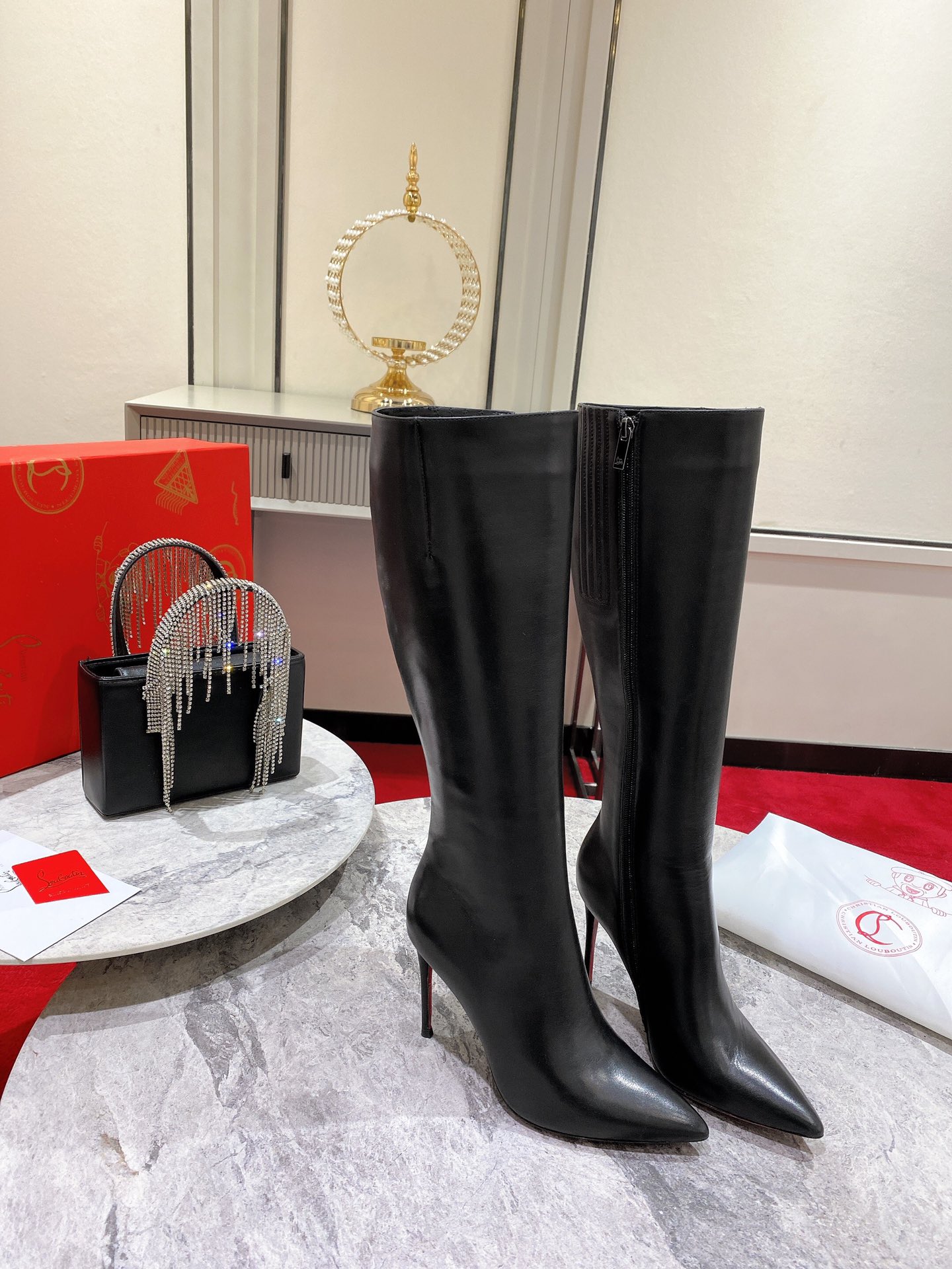 Christian Louboutin red-soled long boots leather