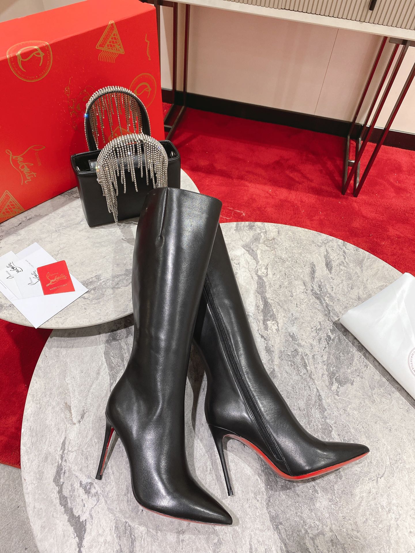 Christian Louboutin red-soled long boots leather