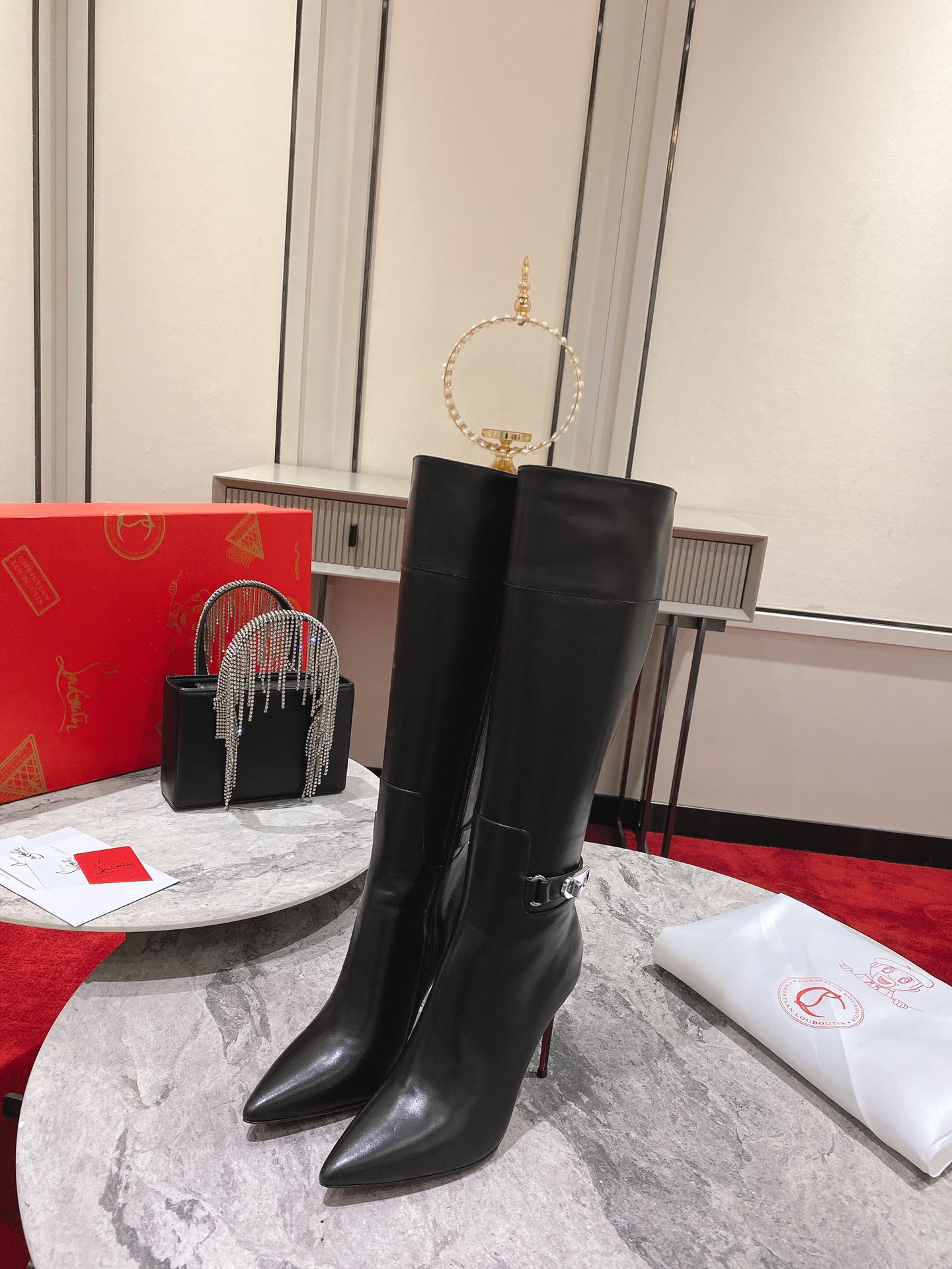 Christian Louboutin red-soled long boots suede