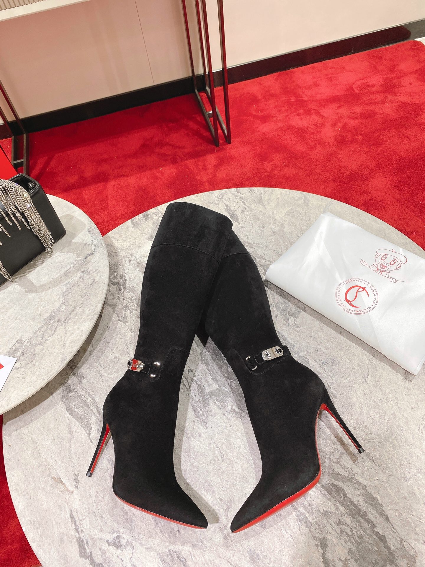 Christian Louboutin red-soled long boots suede