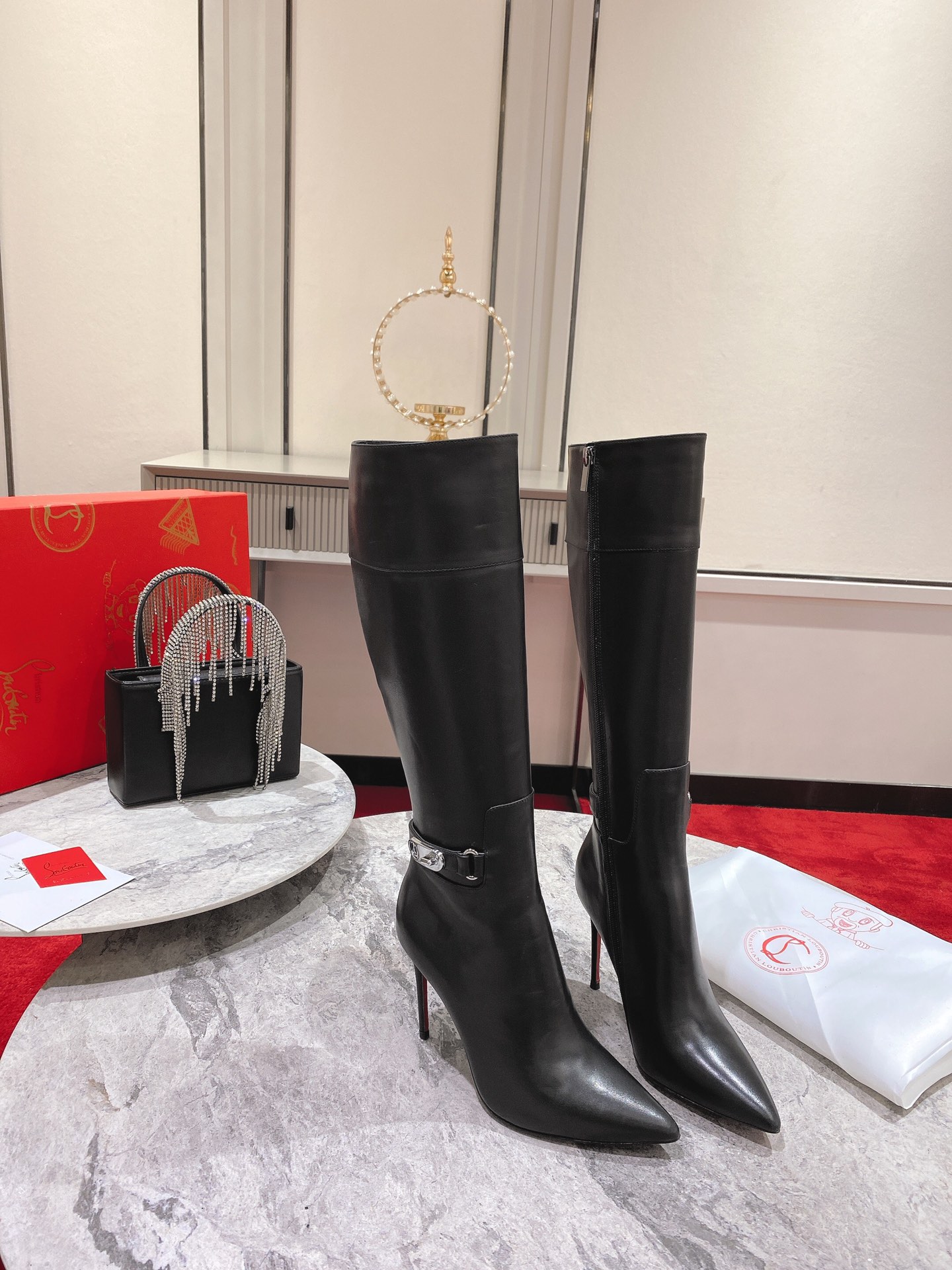 Christian Louboutin red-soled long boots suede