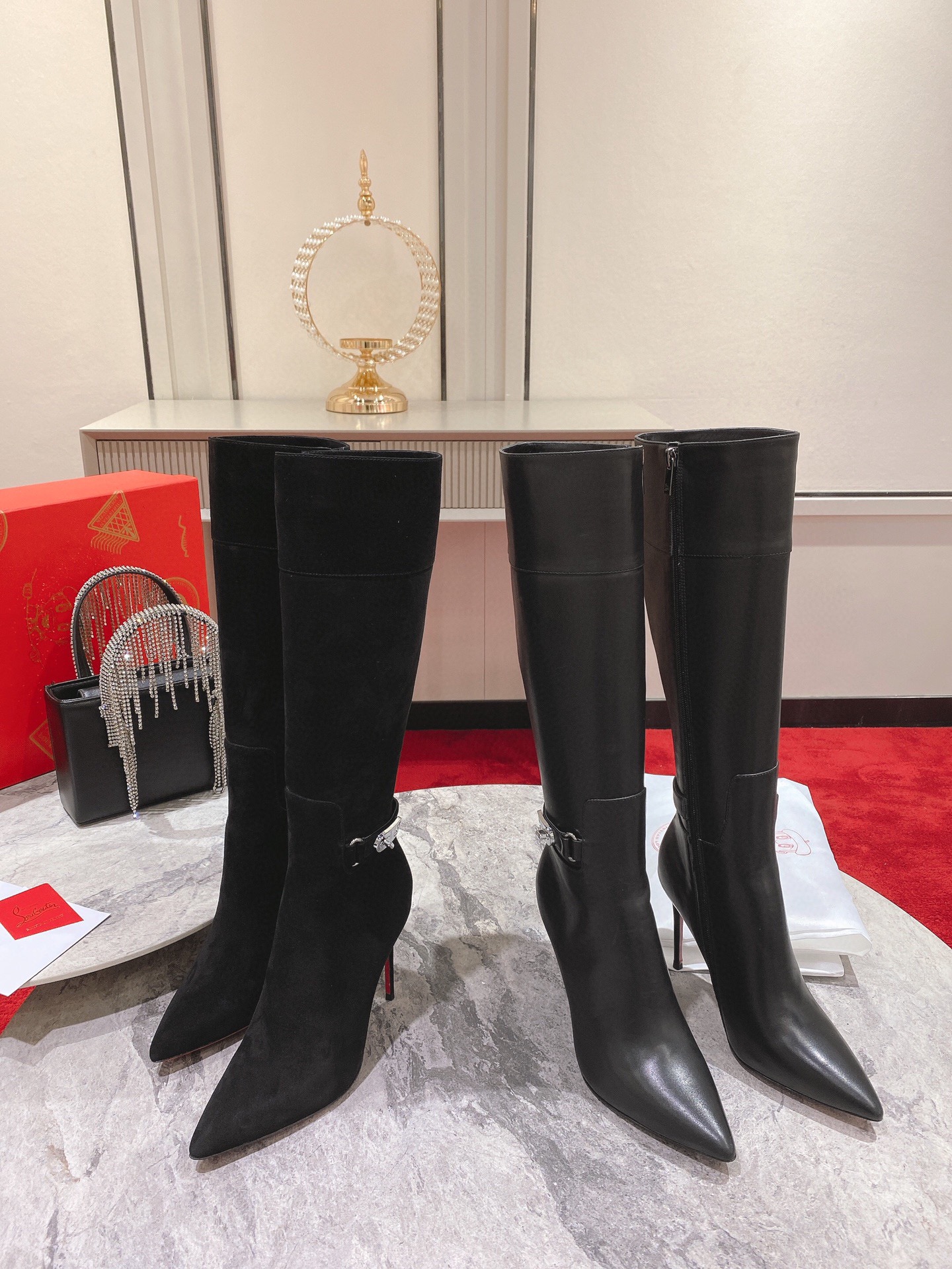 Christian Louboutin red-soled long boots suede