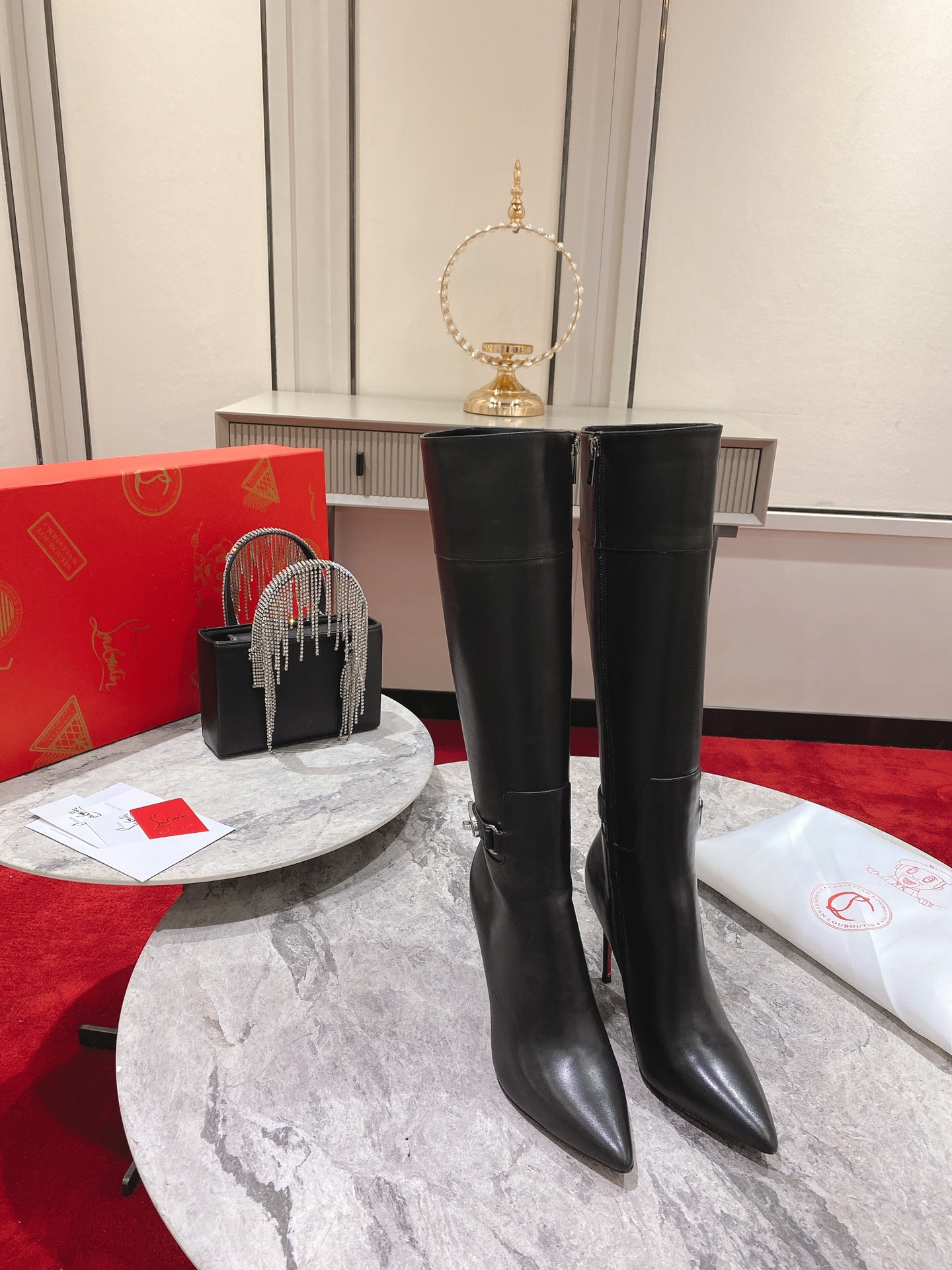 Christian Louboutin red-soled long boots suede