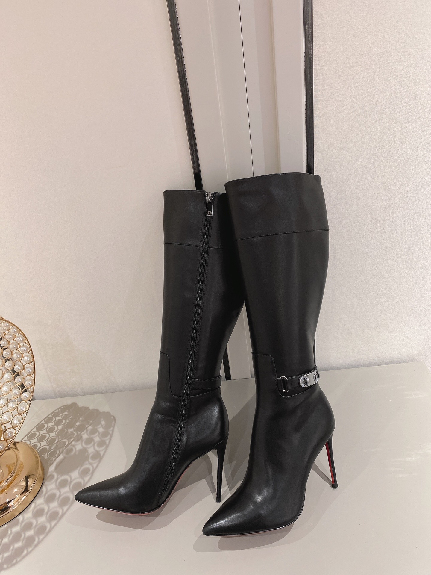 Christian Louboutin red-soled long boots suede