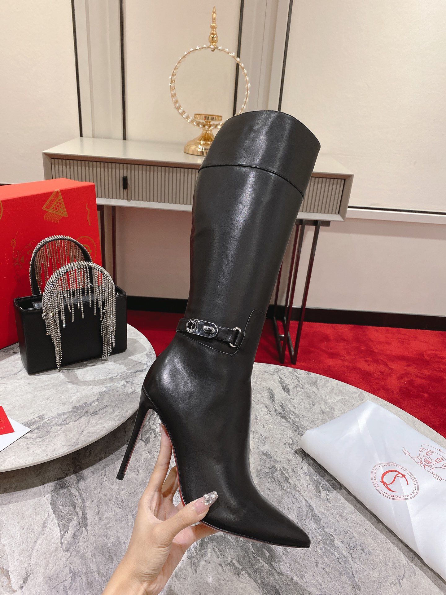 Christian Louboutin red-soled long boots suede