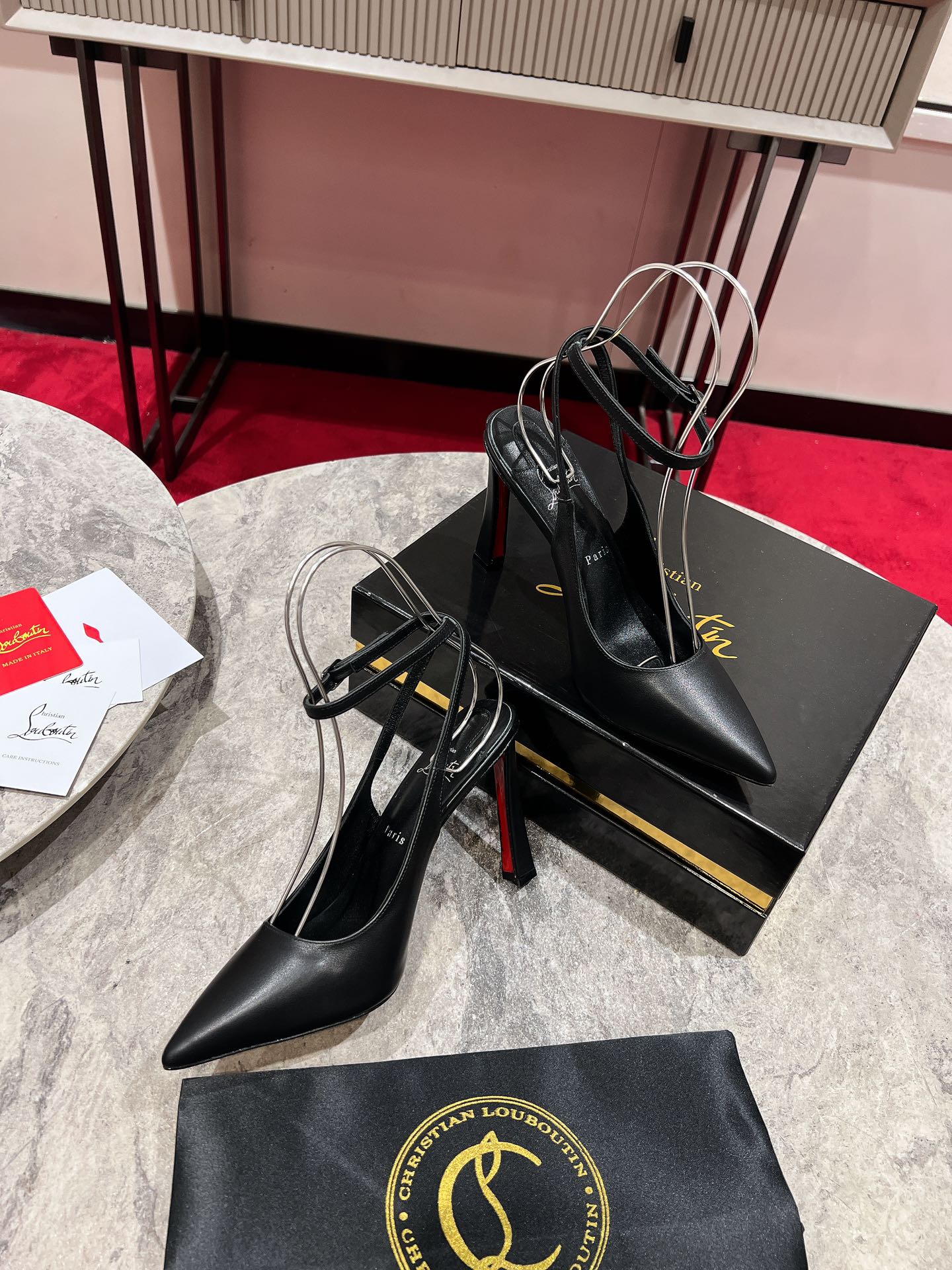Louboutin Condora Strap 100 mm Strappy pumps - Vog patent leather - Loubi - Women Black lamb leather