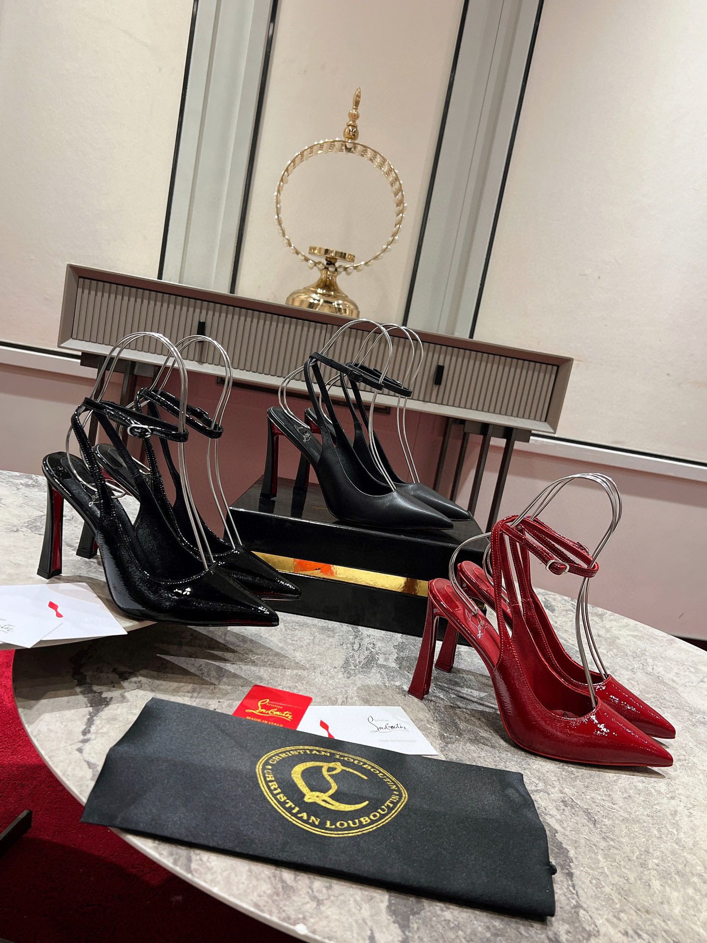 Louboutin Condora Strap 100 mm Strappy pumps - Vog patent leather - Loubi - Women Black lamb leather