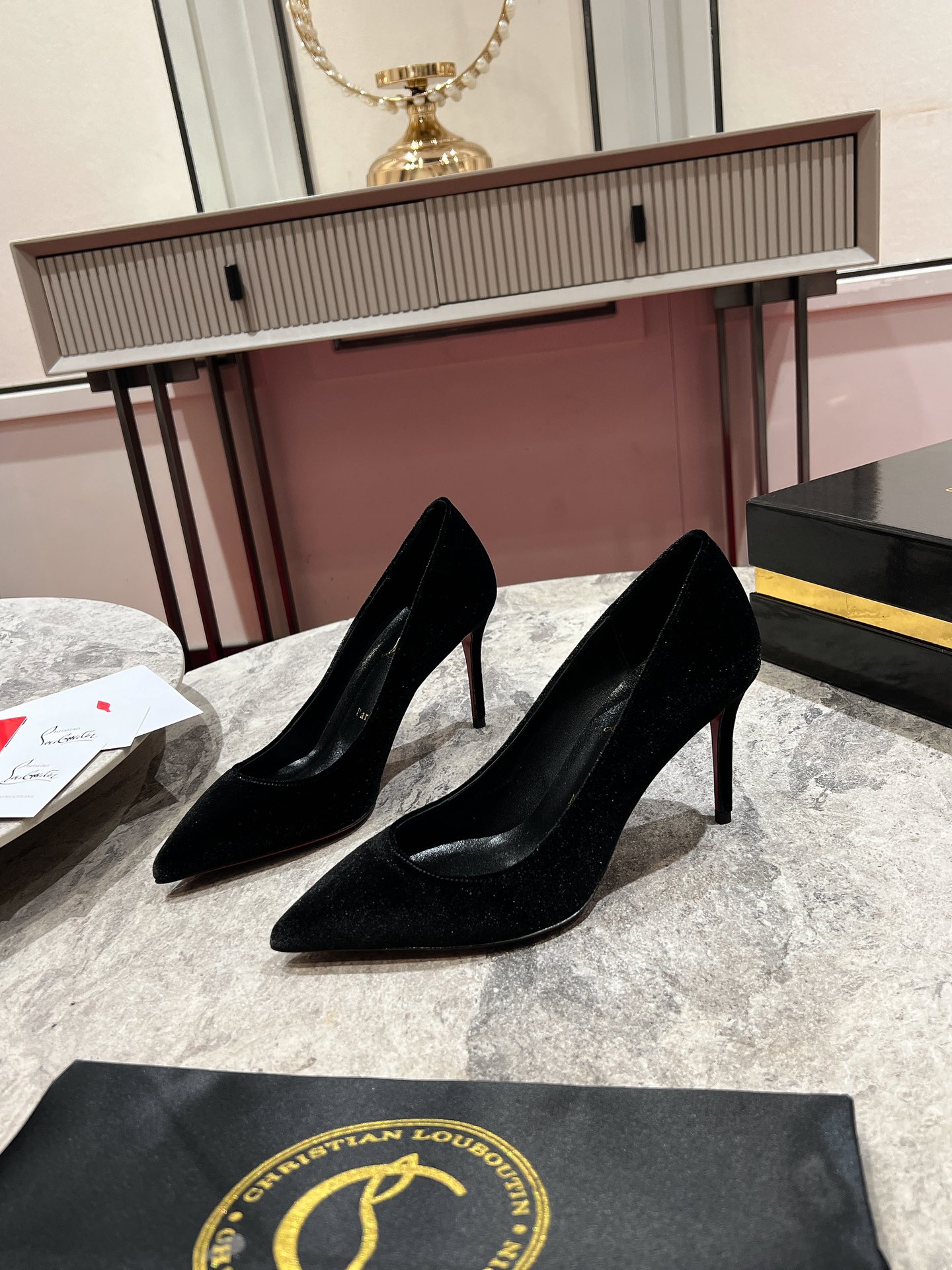 Louboutin Kate Max 100 mm Pumps - Velvet d'Or - Black - Women Black