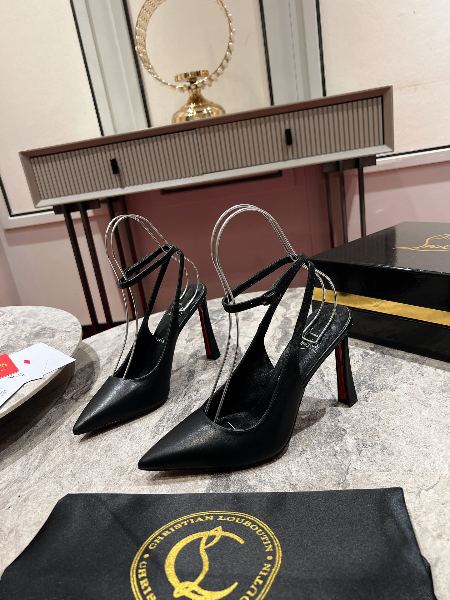 Louboutin Condora Strap 100 mm Strappy pumps - Vog patent leather - Loubi - Women Black lamb leather