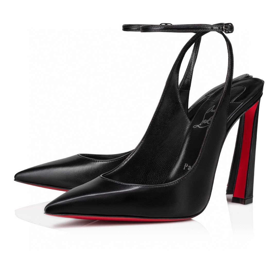Louboutin Condora Strap 100 mm Strappy pumps - Vog patent leather - Loubi - Women Black lamb leather