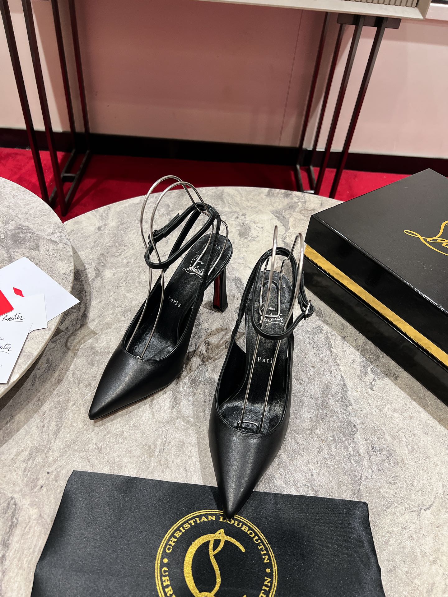 Louboutin Condora Strap 100 mm Strappy pumps - Vog patent leather - Loubi - Women Black lamb leather