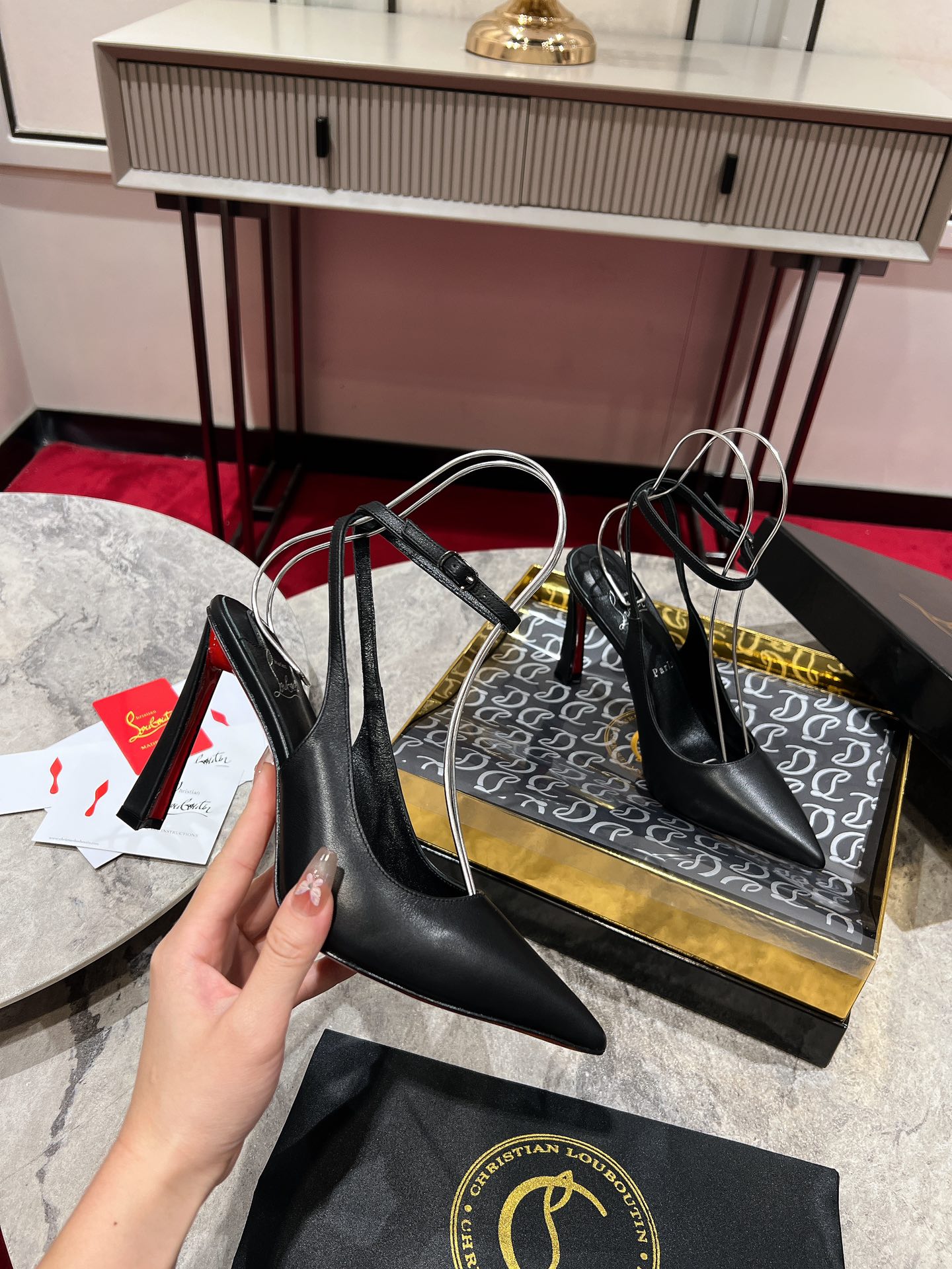 Louboutin Condora Strap 100 mm Strappy pumps - Vog patent leather - Loubi - Women Black lamb leather
