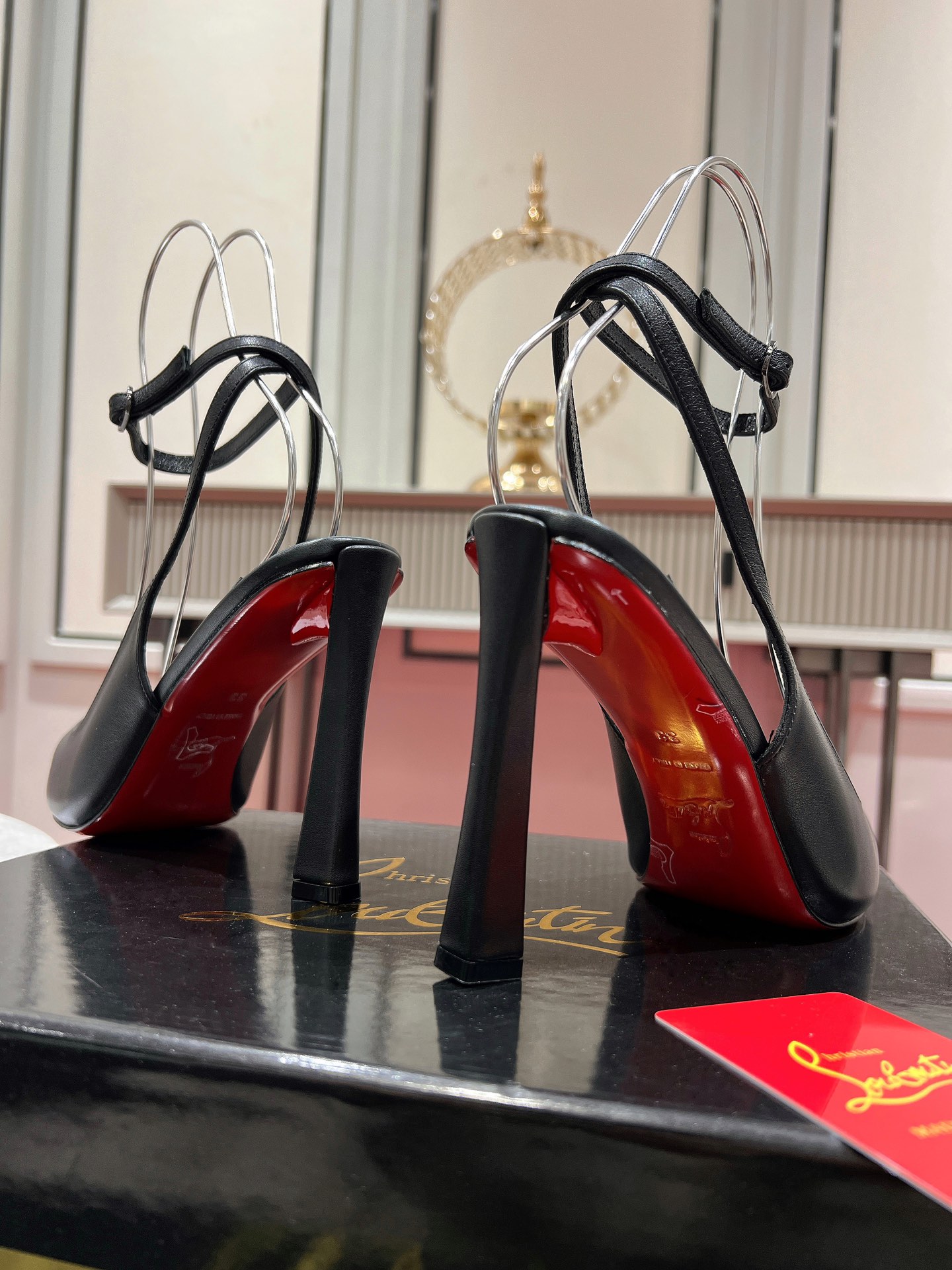 Louboutin Condora Strap 100 mm Strappy pumps - Vog patent leather - Loubi - Women Black lamb leather