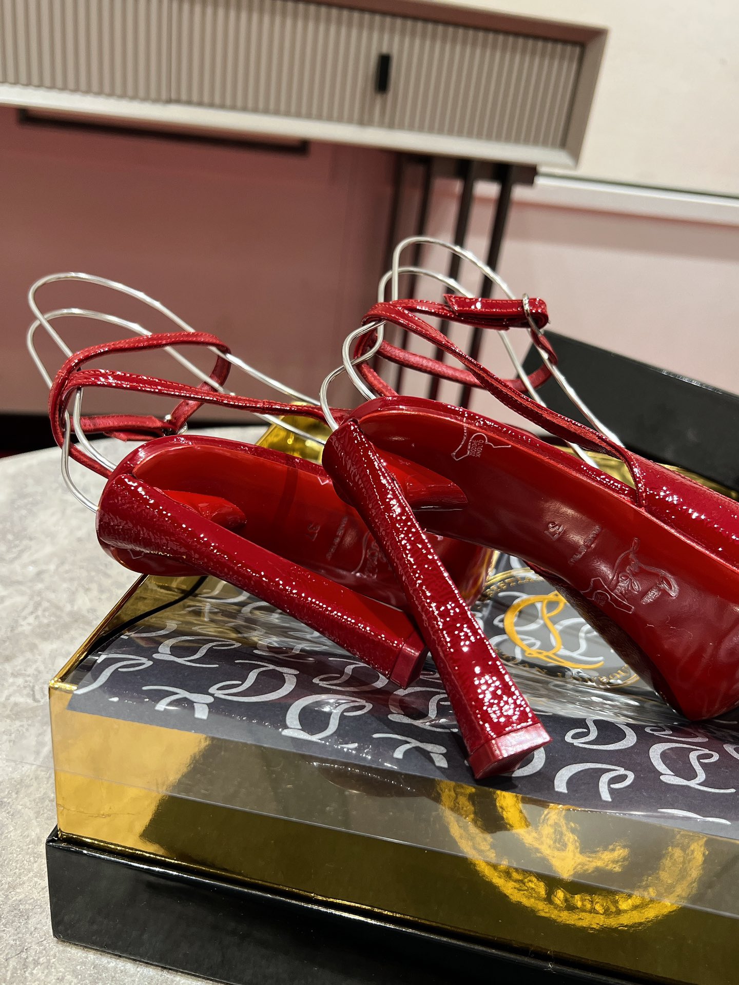 Louboutin Condora Strap 100 mm Strappy pumps - Vog patent leather - Loubi - Women