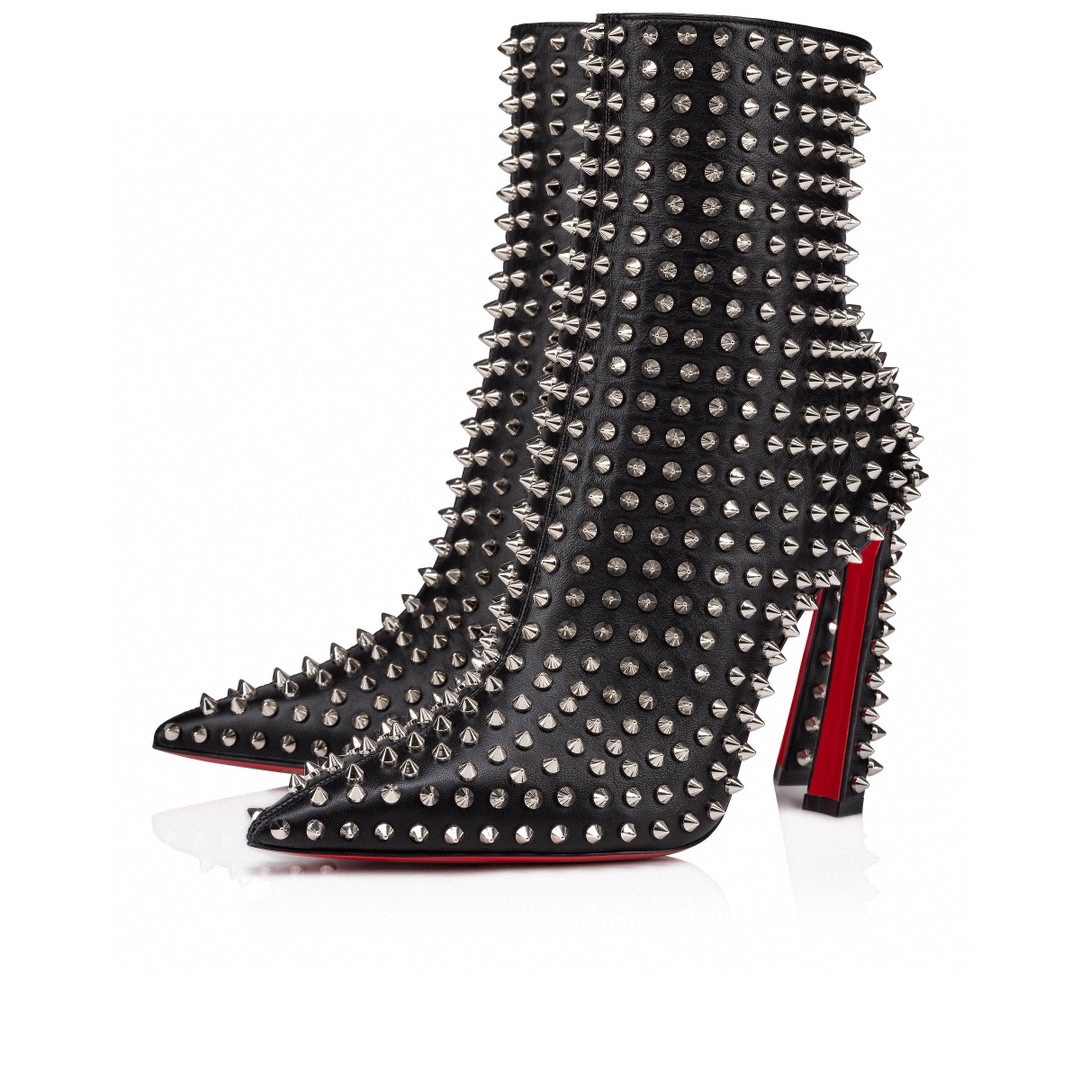 Louboutin Condora Booty Spikes 100 mm Low Boots - Nappa leather and silver spikes - Black - Women