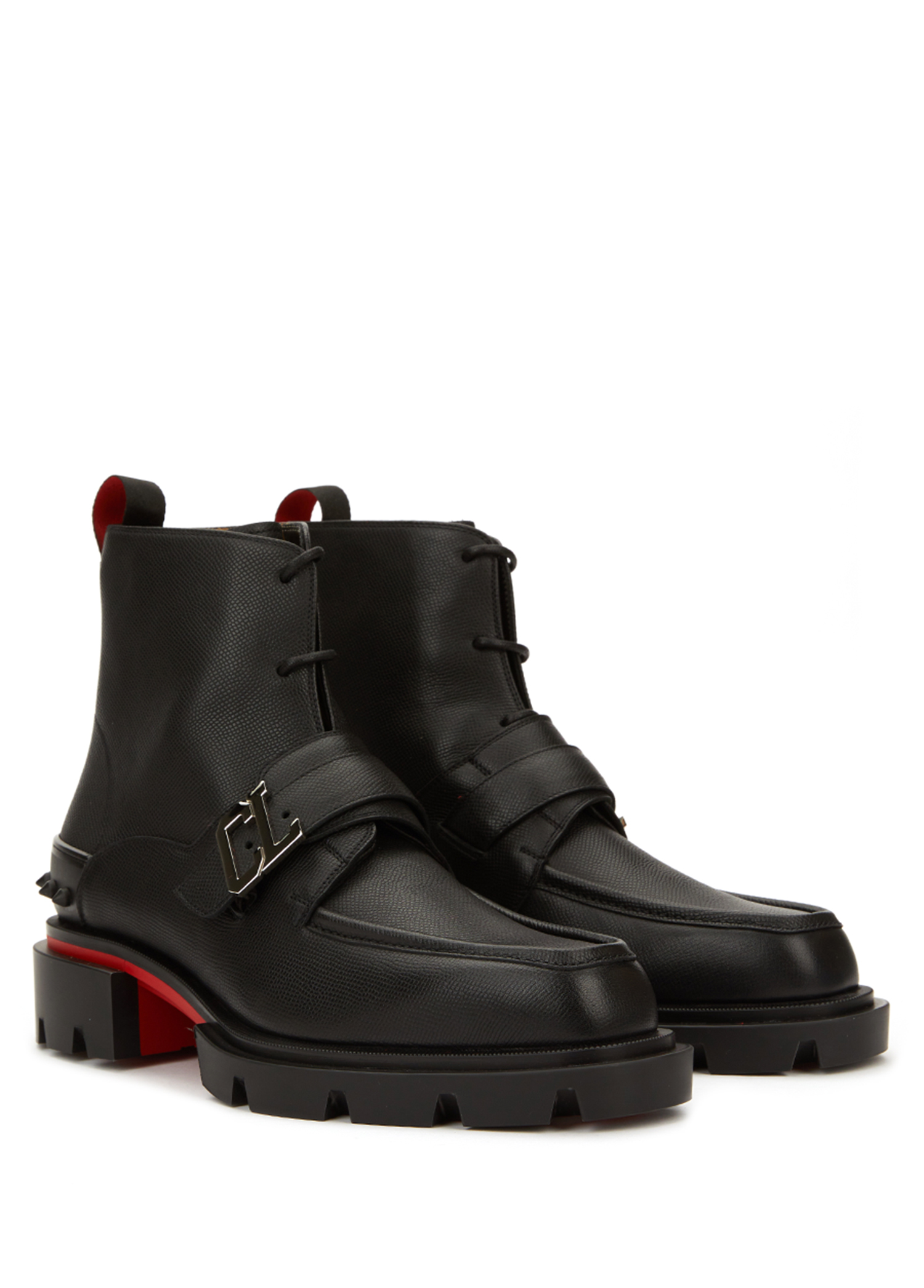 Christian Louboutin Mens Our Georges Red Sole Textured Leather Combat Boots