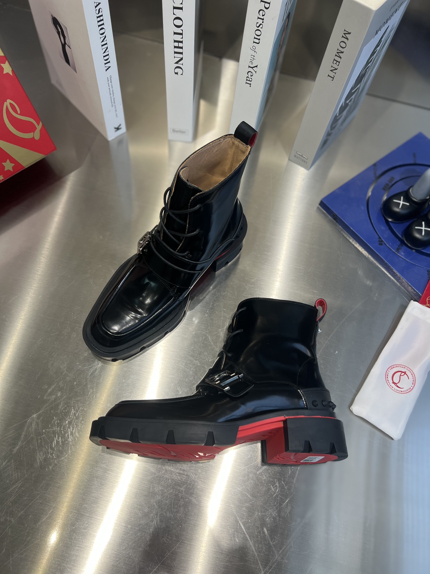 Christian Louboutin Mens Our Georges Boot Smooth Patent Leather Black