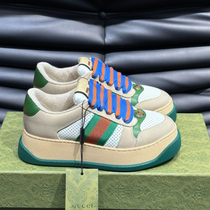 Gucci Screener Trainer With Web Beige Green Sneaker   GCC177