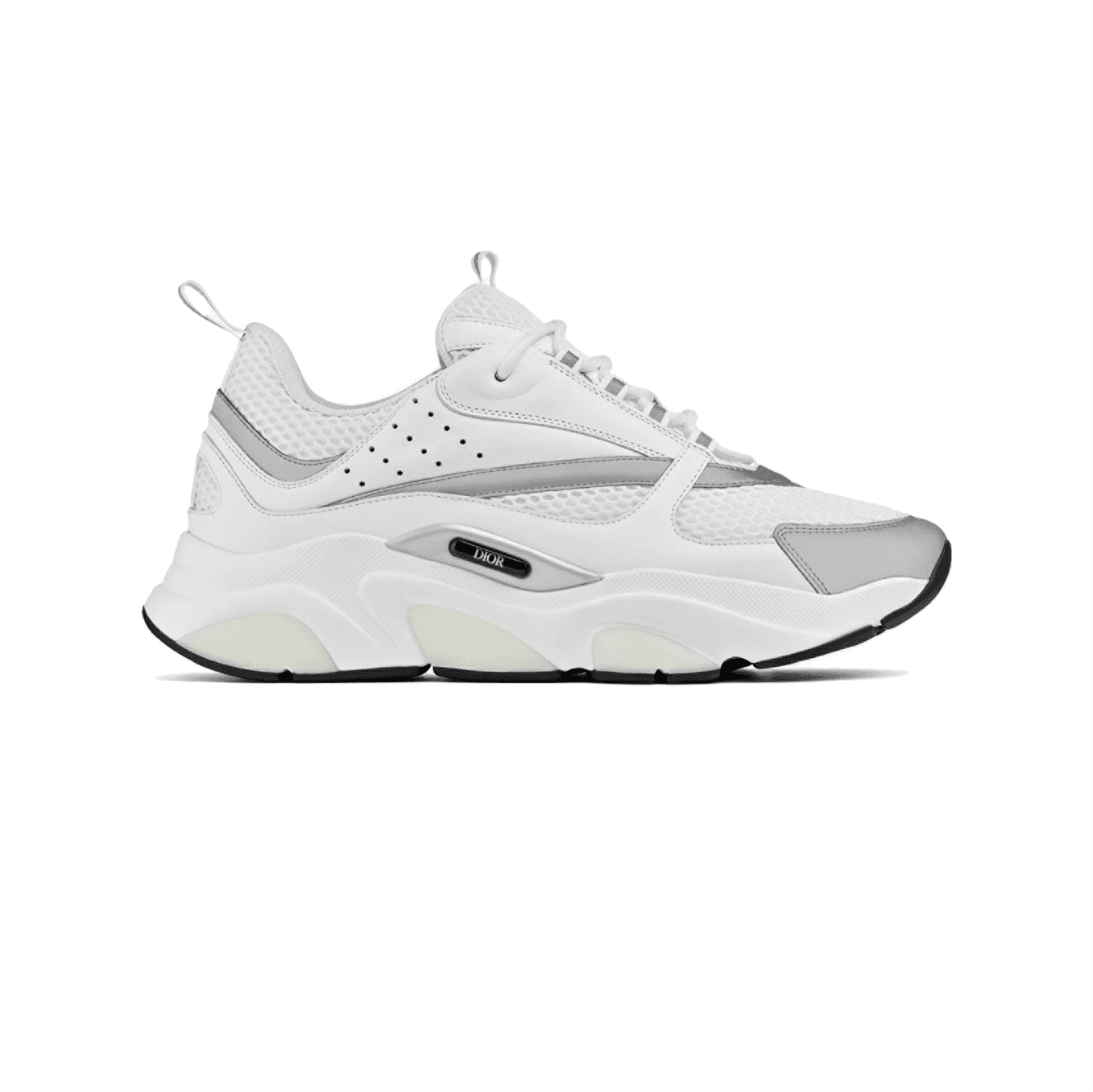 DIOR B22 SNEAKERS WHITE TECHNICAL MESH WITH WHITE AND SILVER-TONE CALFSKIN   DO002