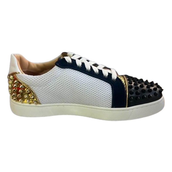 Christian Louboutin Low Top Black White Gold Sneaker   CLS050
